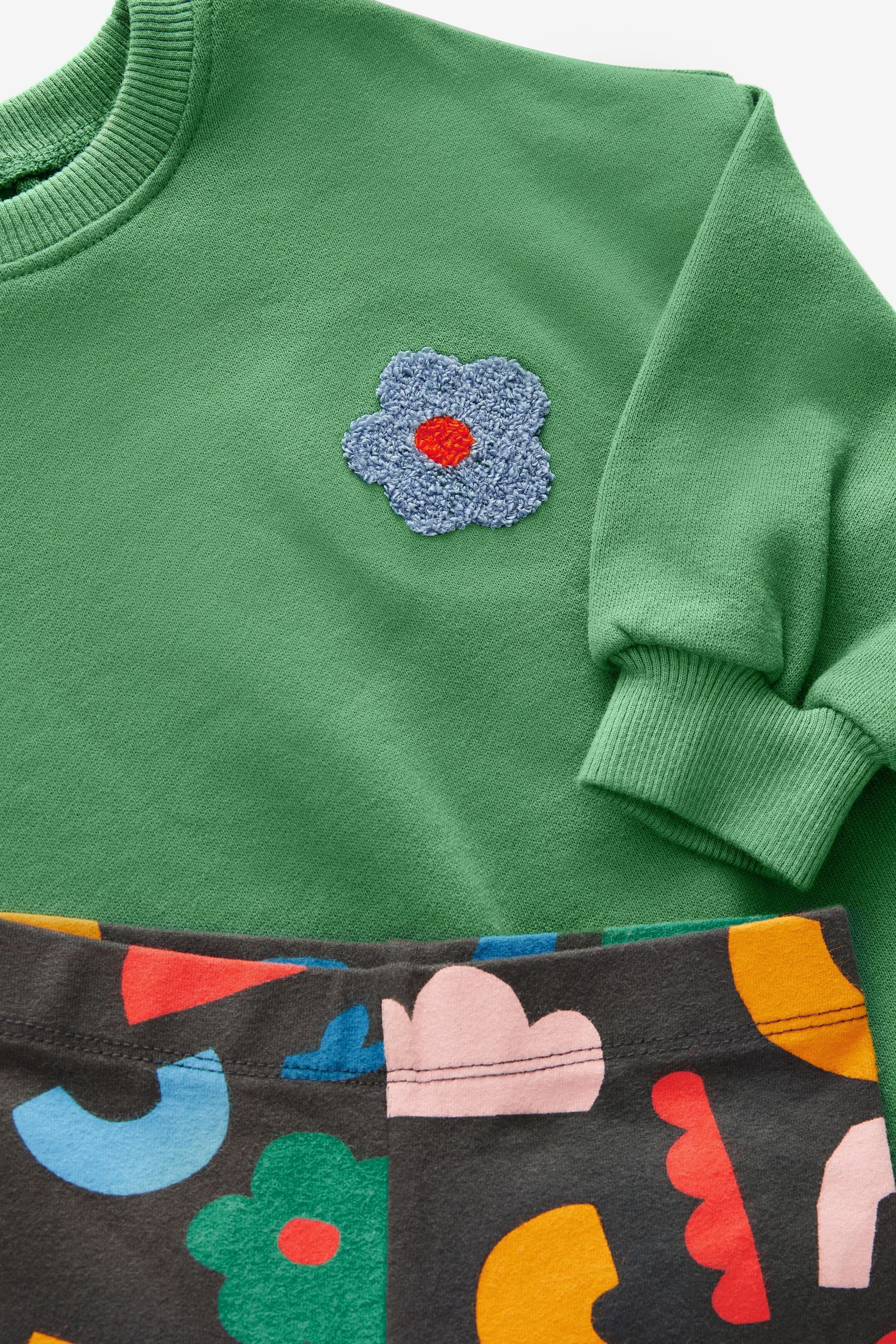 Green Flower Sweatshirt And Leggings Set (3mths-7yrs)