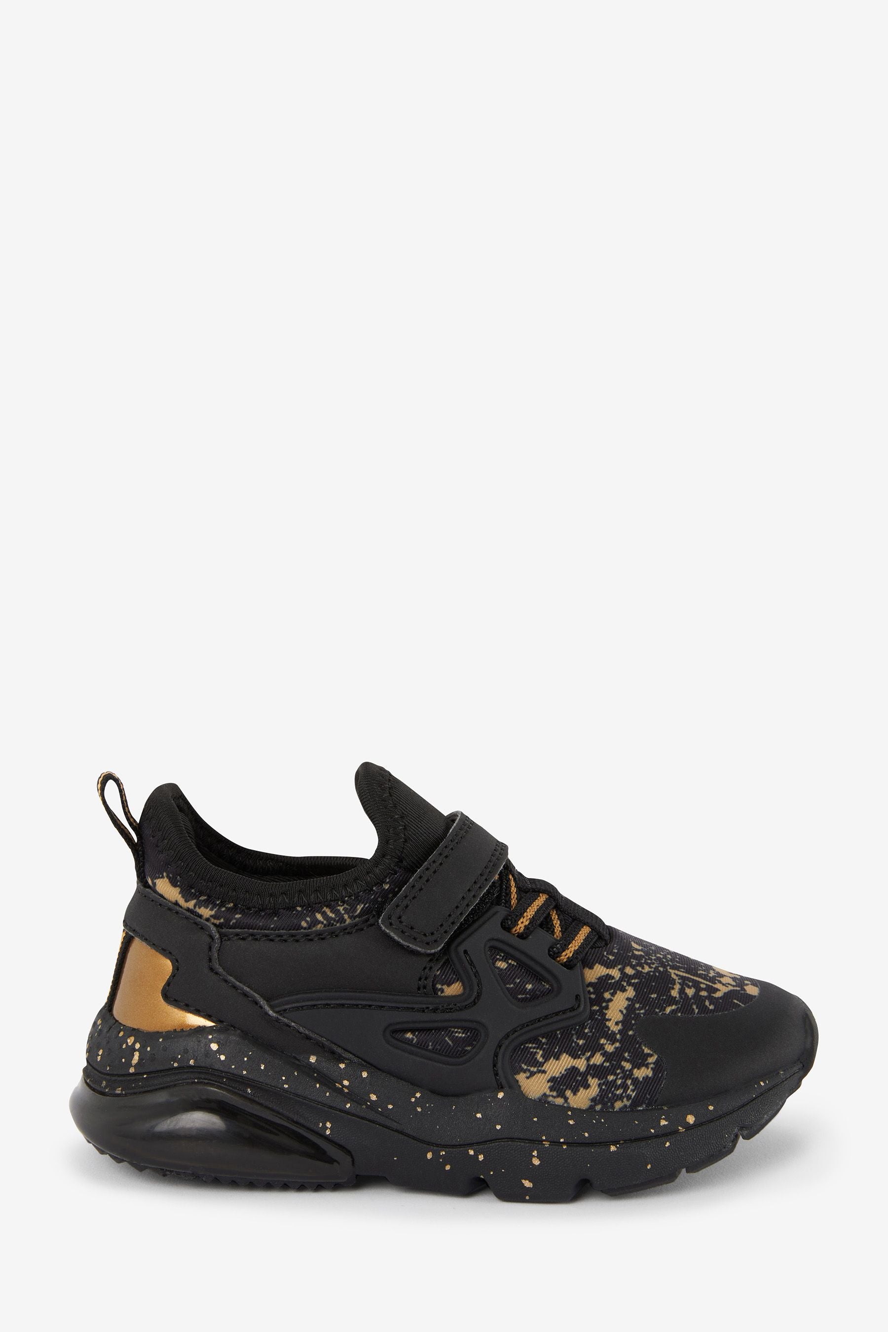 Black/Gold Elastic Lace Trainers