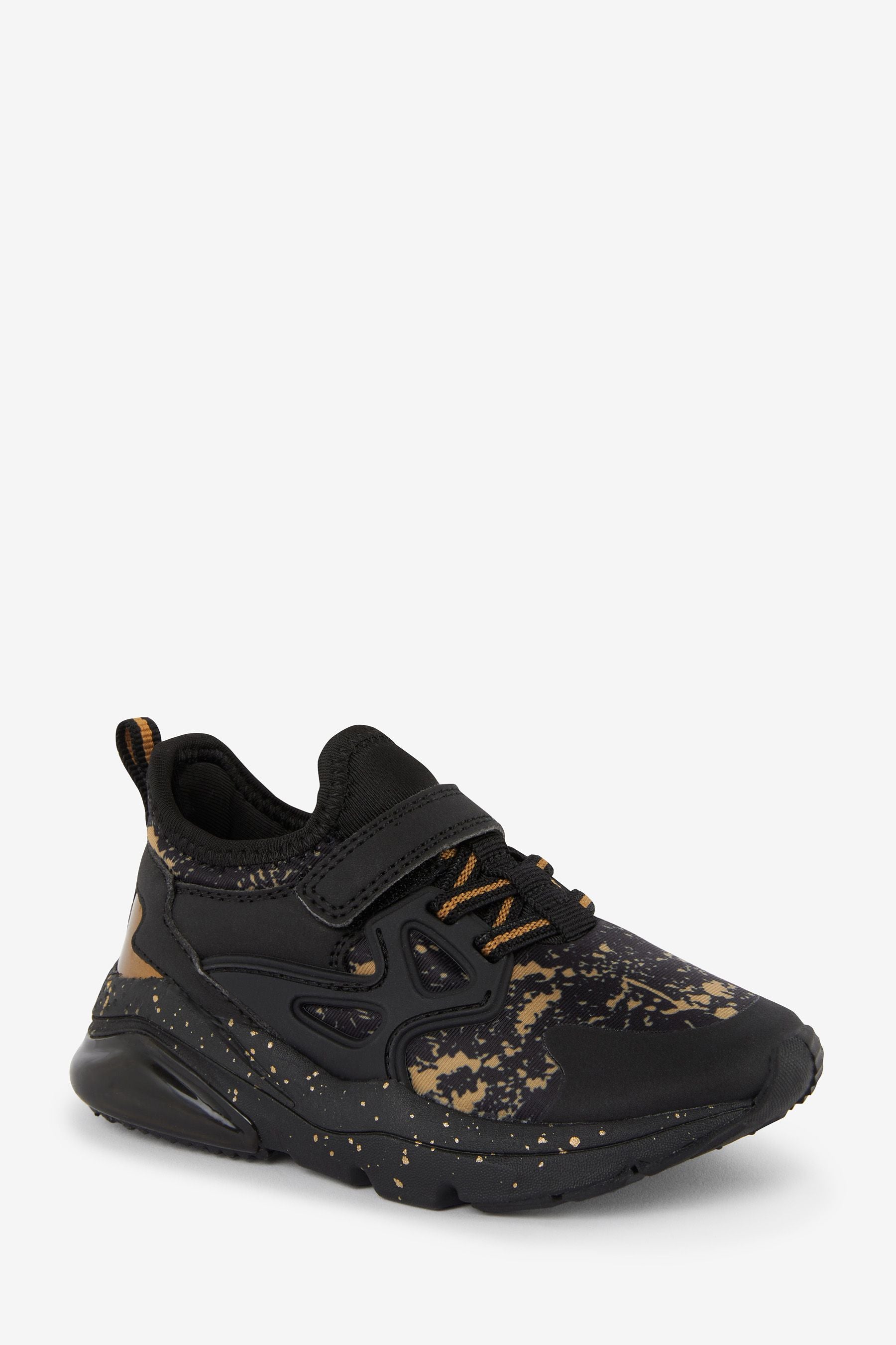 Black/Gold Elastic Lace Trainers