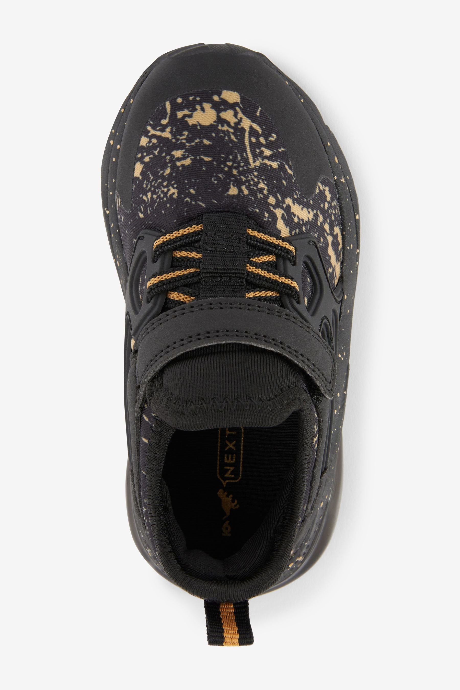 Black/Gold Elastic Lace Trainers