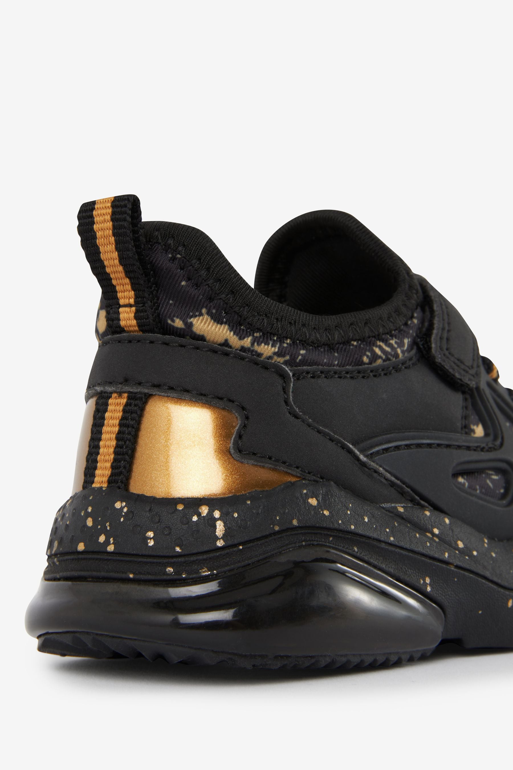 Black/Gold Elastic Lace Trainers