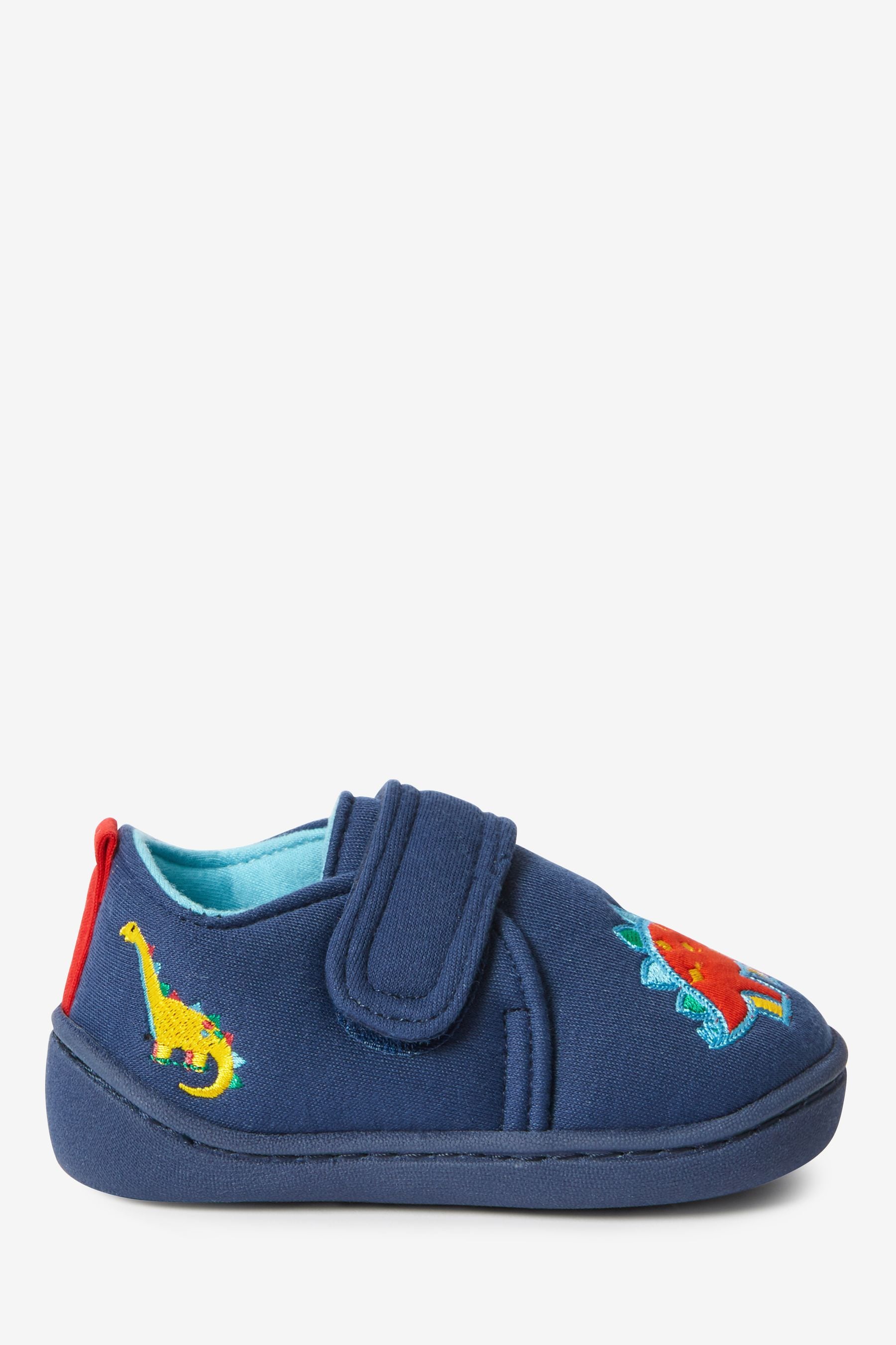 Navy Blue Dino Touch Fastening Cupsole Print Slippers