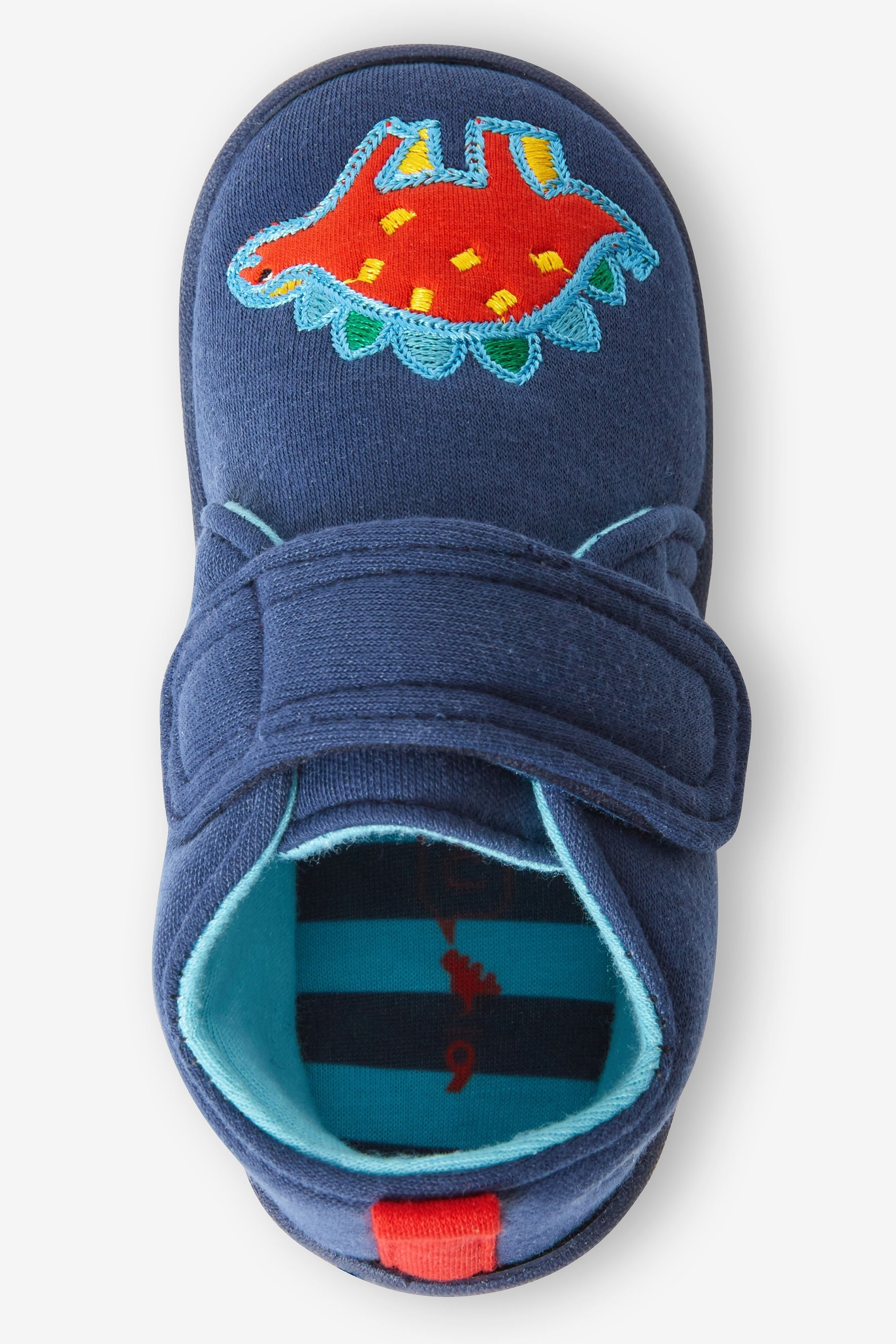 Navy Blue Dino Touch Fastening Cupsole Print Slippers