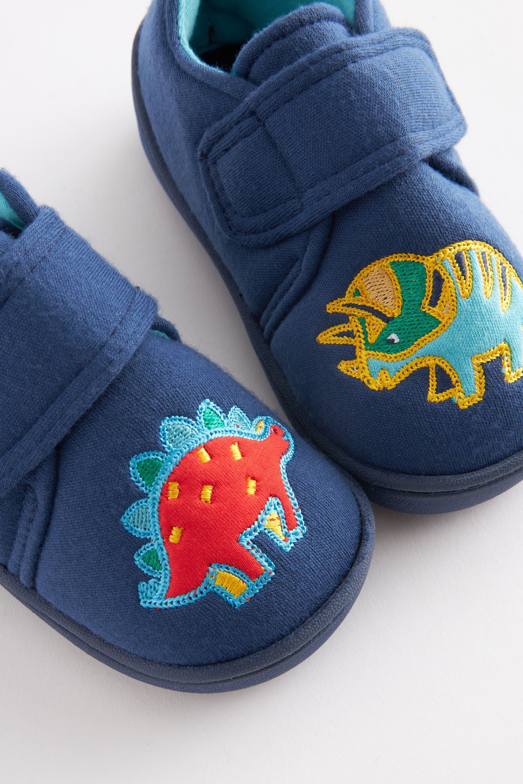 Navy Blue Dino Touch Fastening Cupsole Print Slippers