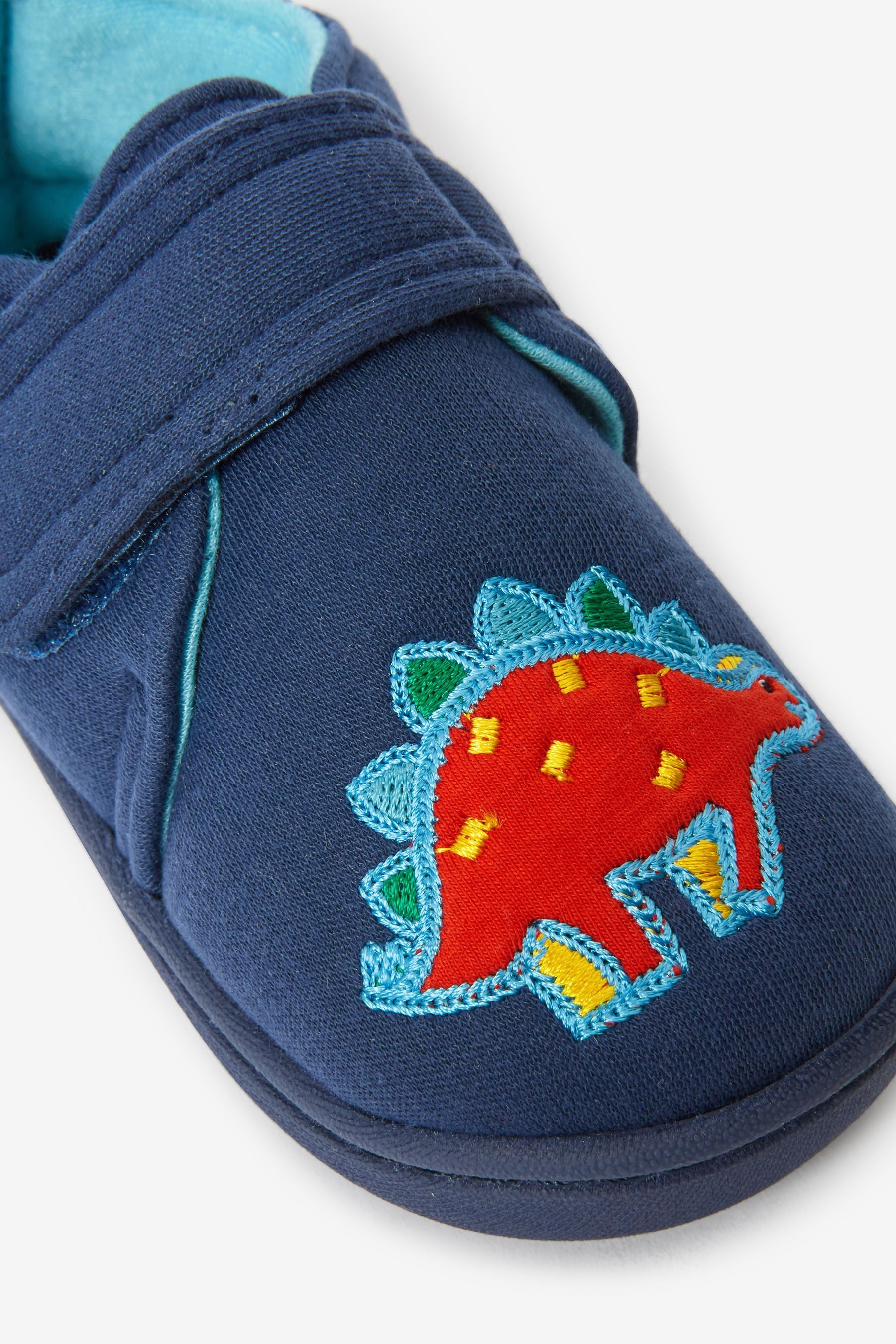 Navy Blue Dino Touch Fastening Cupsole Print Slippers