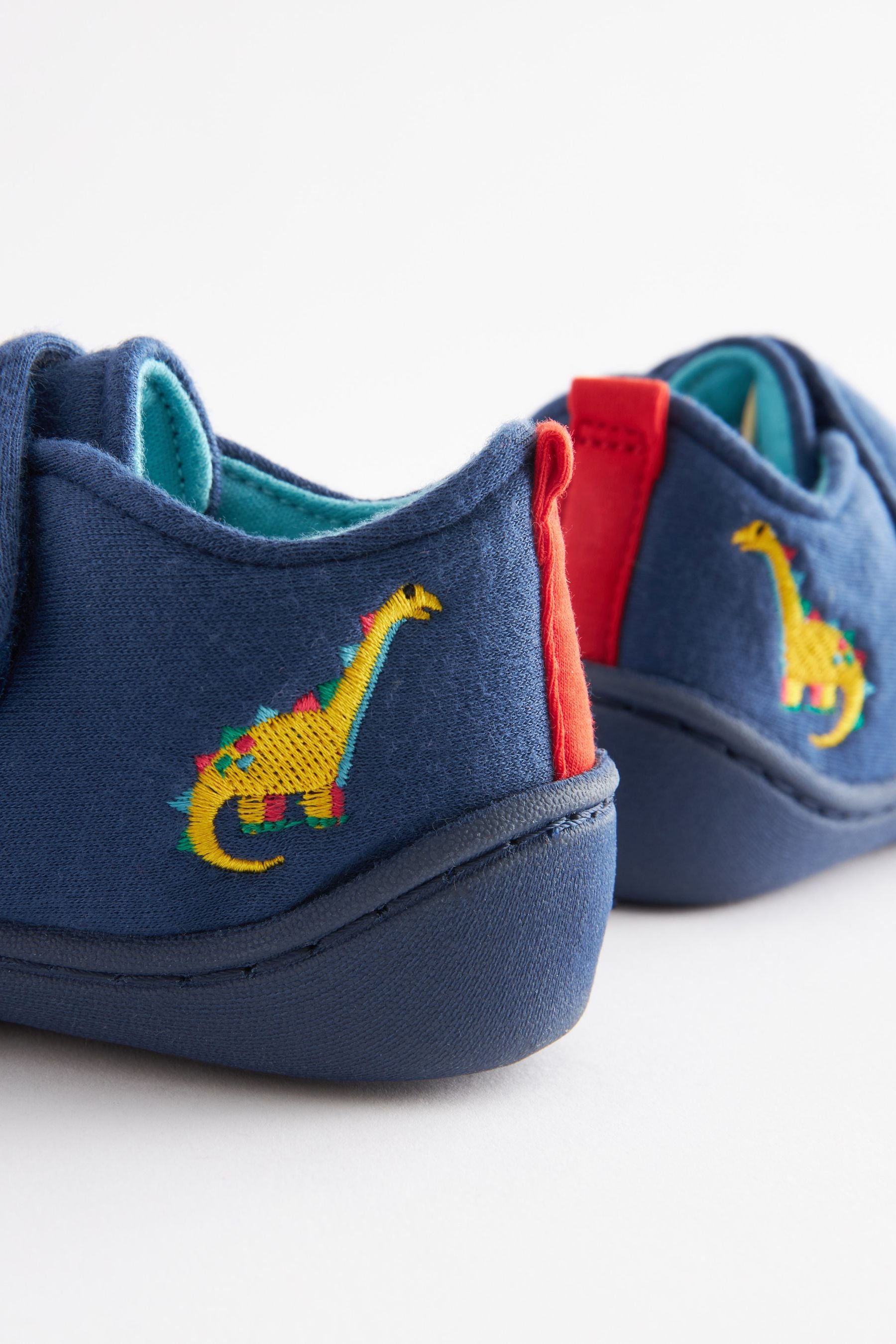 Navy Blue Dino Touch Fastening Cupsole Print Slippers