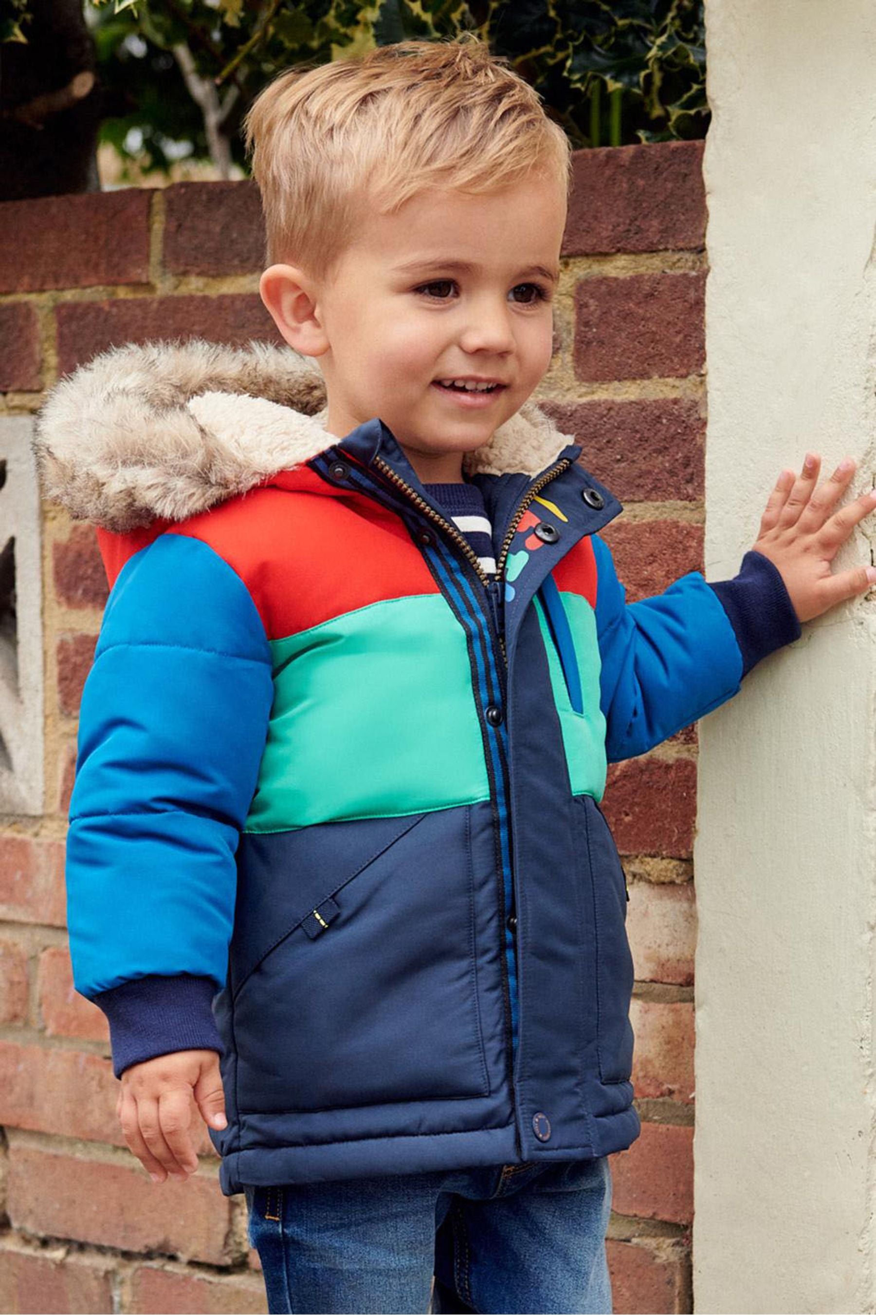 Navy Blue/Red Colourblock Premium Padded Coat (3mths-7yrs)