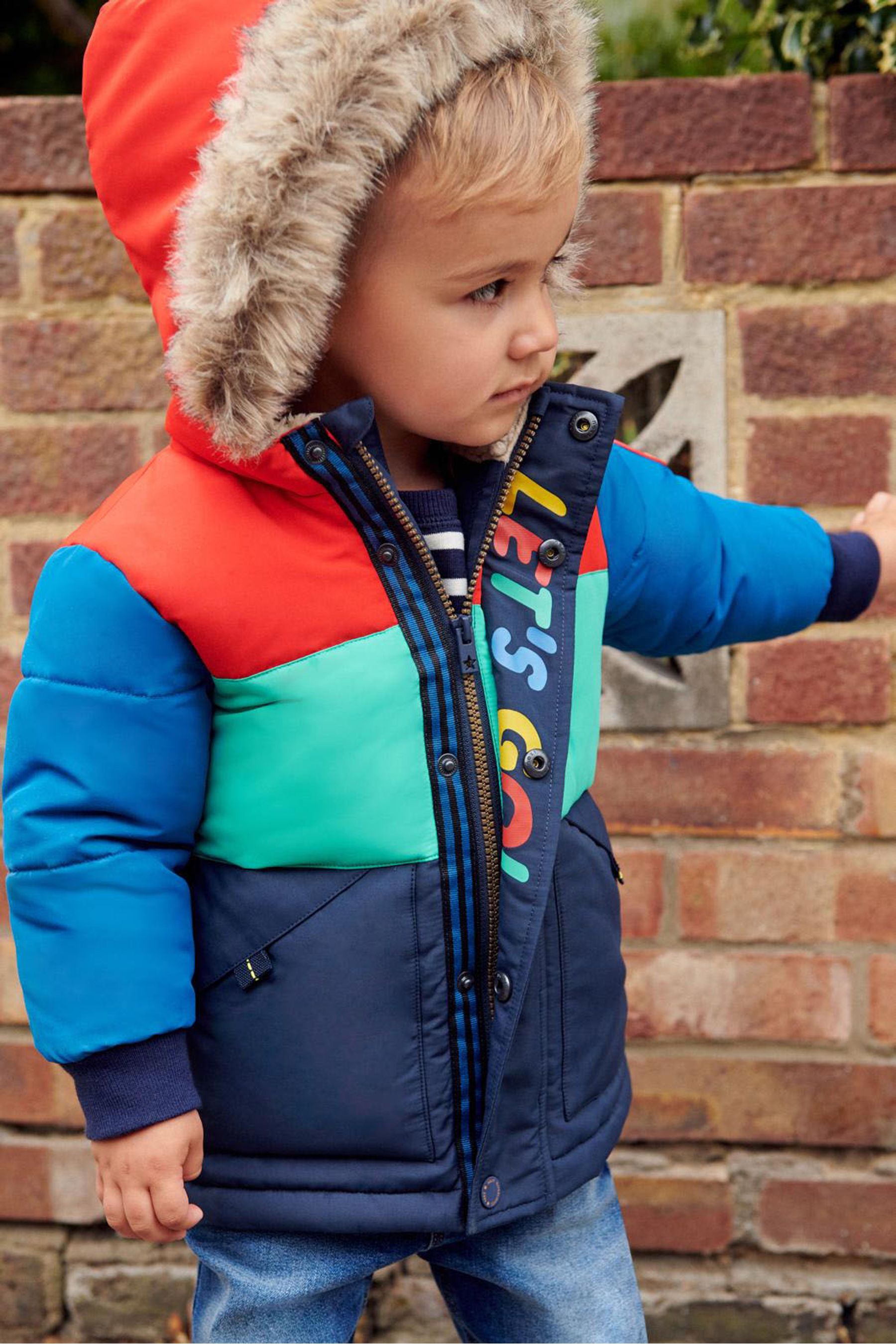 Navy Blue/Red Colourblock Premium Padded Coat (3mths-7yrs)