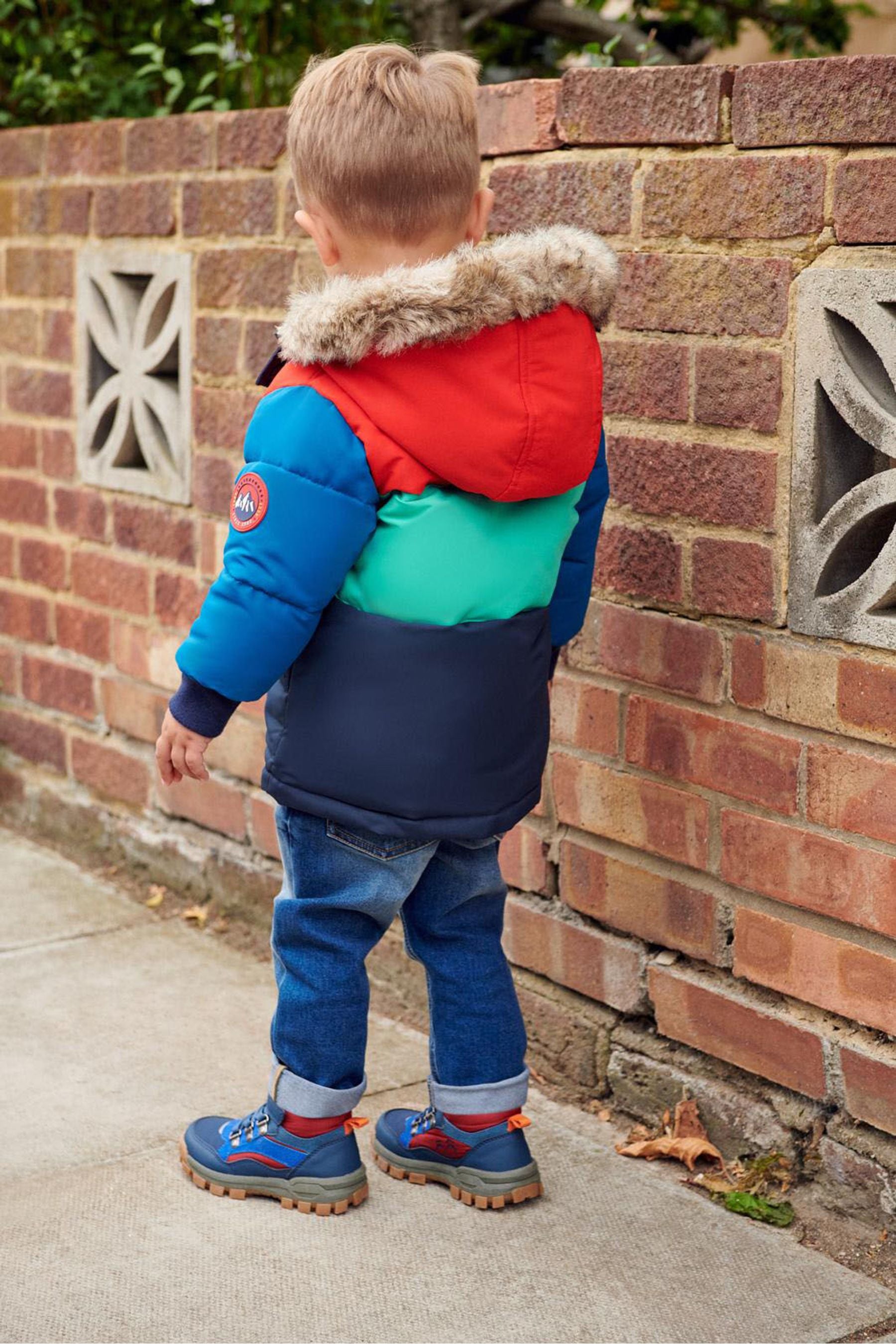 Navy Blue/Red Colourblock Premium Padded Coat (3mths-7yrs)