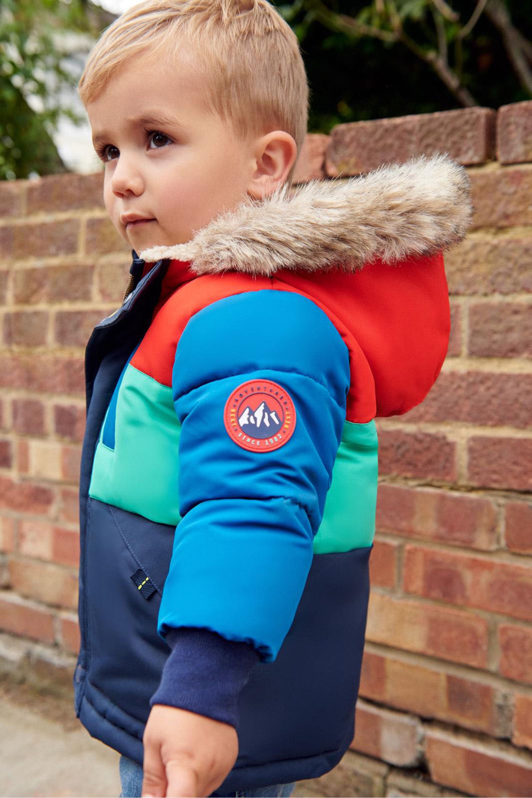 Navy Blue/Red Colourblock Premium Padded Coat (3mths-7yrs)