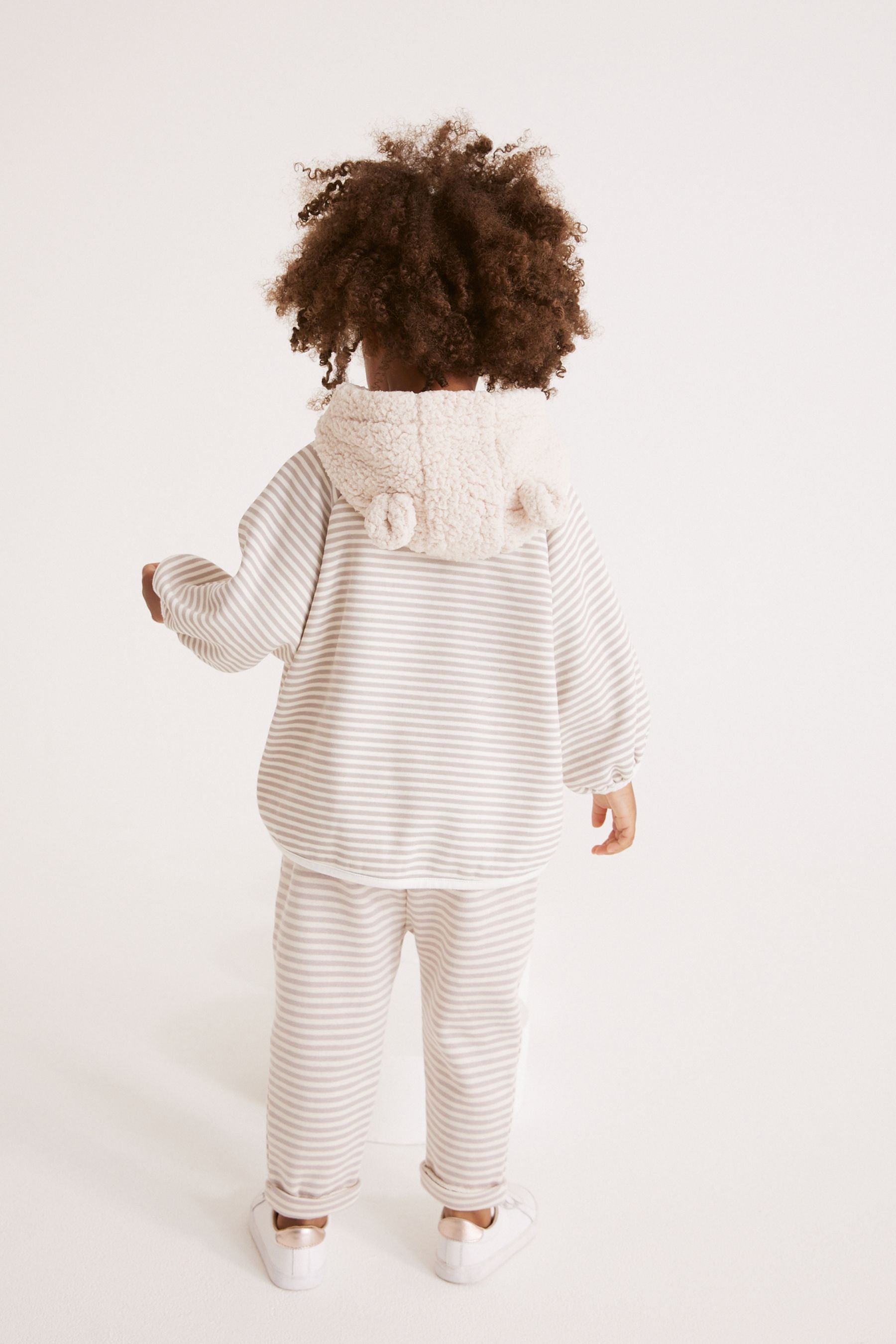 Beige Natural Stripe Borg Hoodie And Joggers Set (3mths-7yrs)