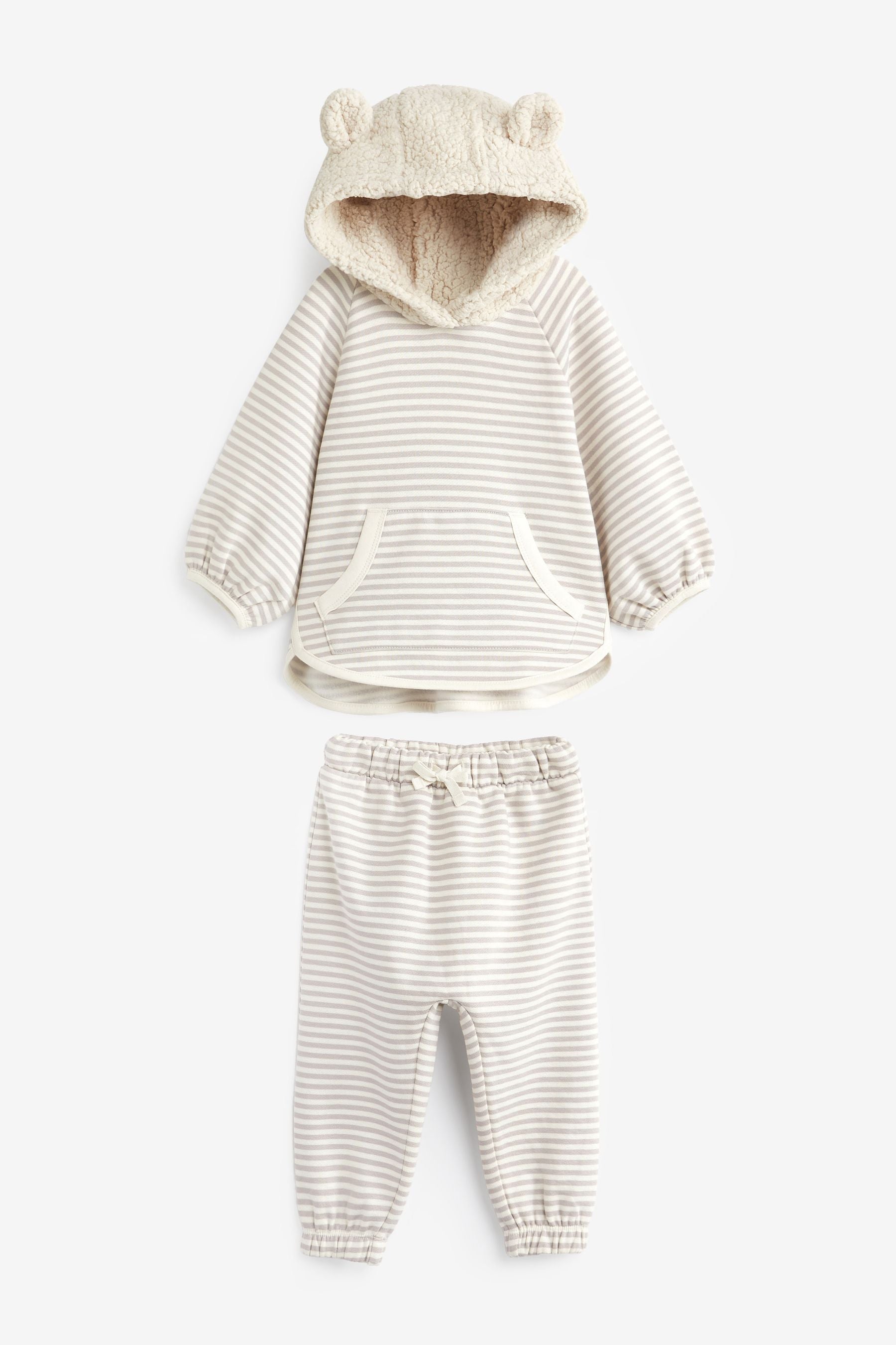 Beige Natural Stripe Borg Hoodie And Joggers Set (3mths-7yrs)