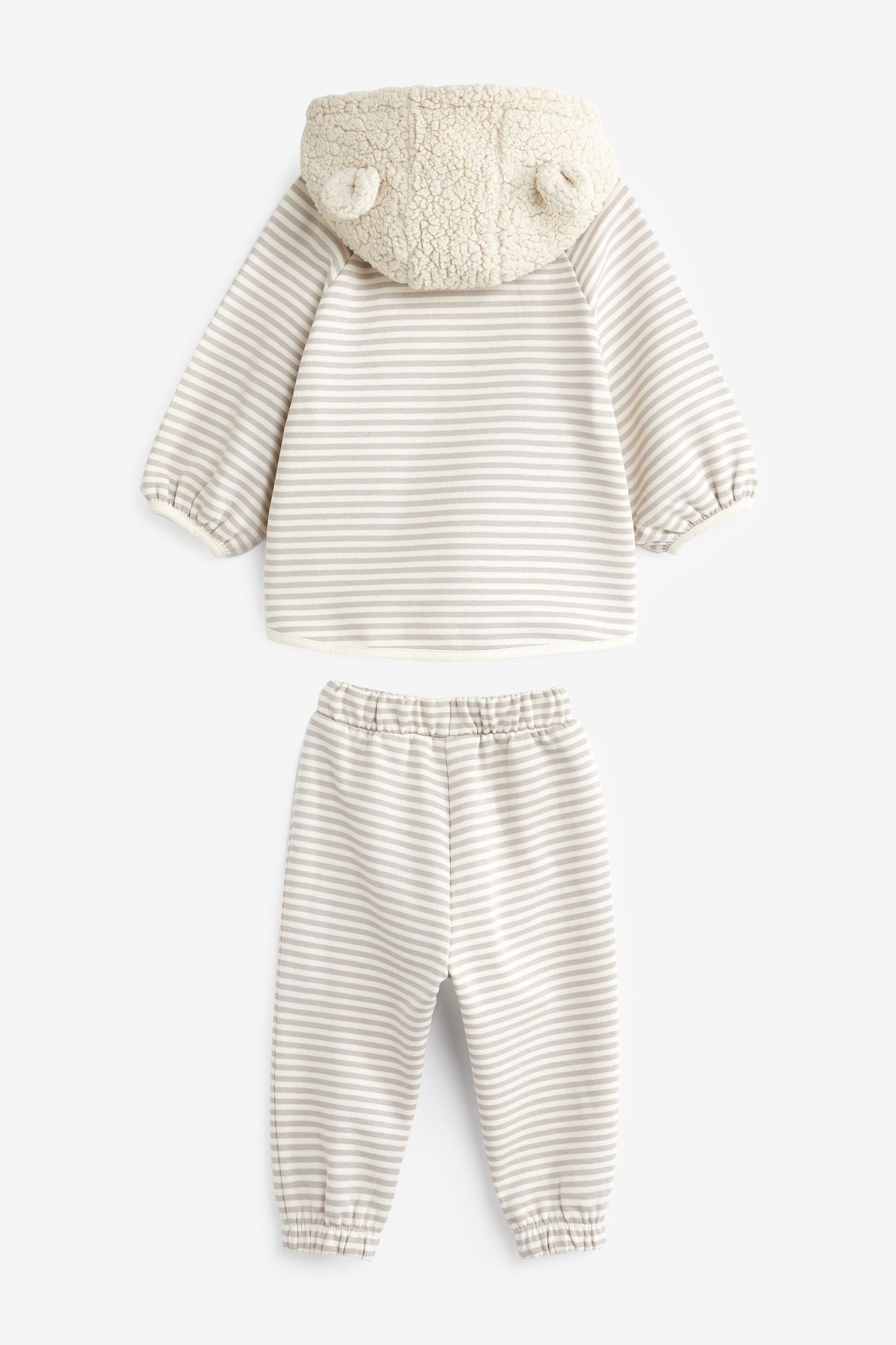 Beige Natural Stripe Borg Hoodie And Joggers Set (3mths-7yrs)