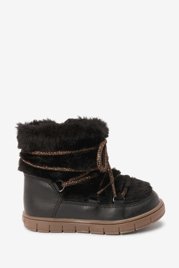 Black Faux Fur Moon Boots