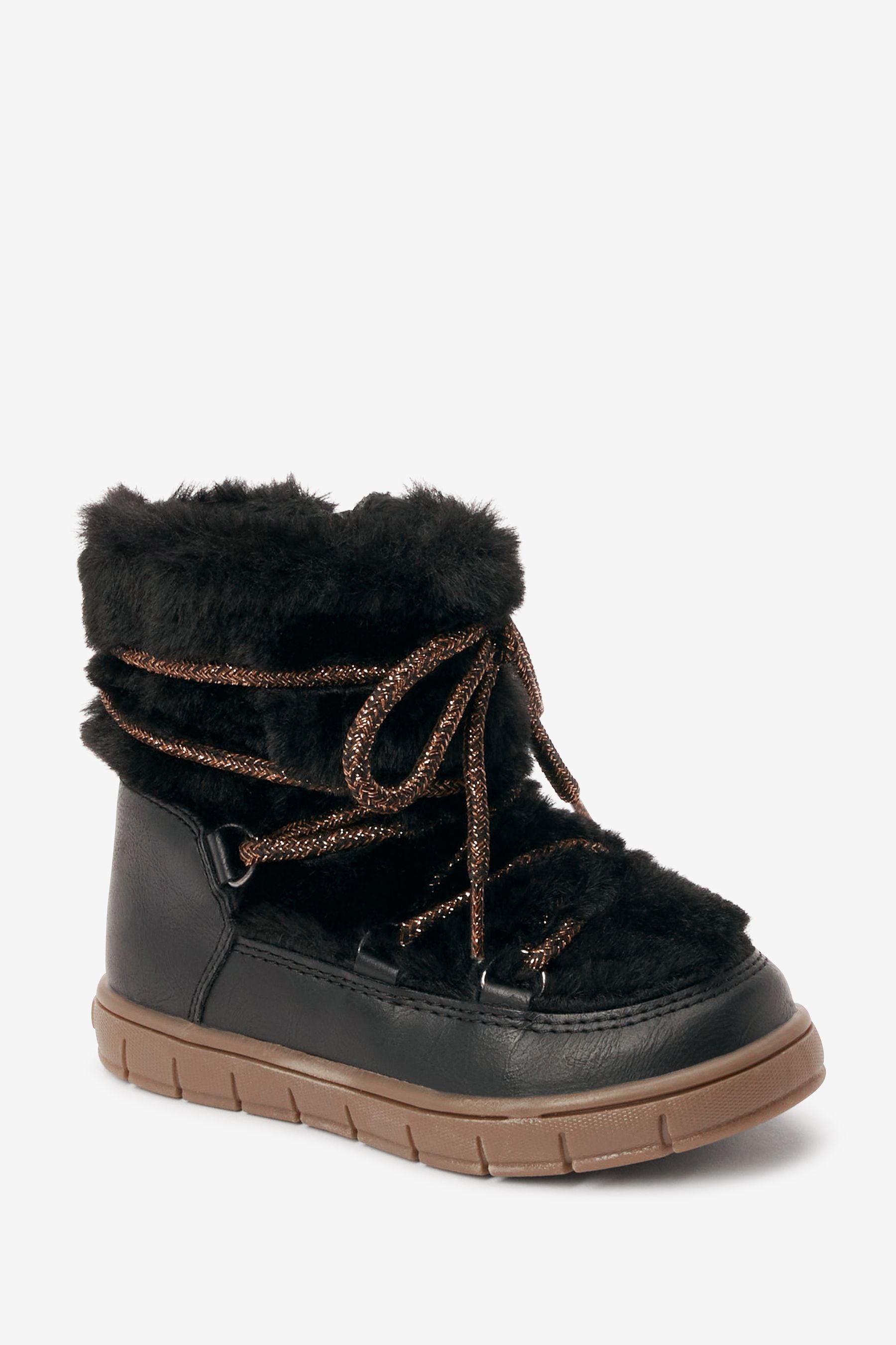 Black Faux Fur Moon Boots