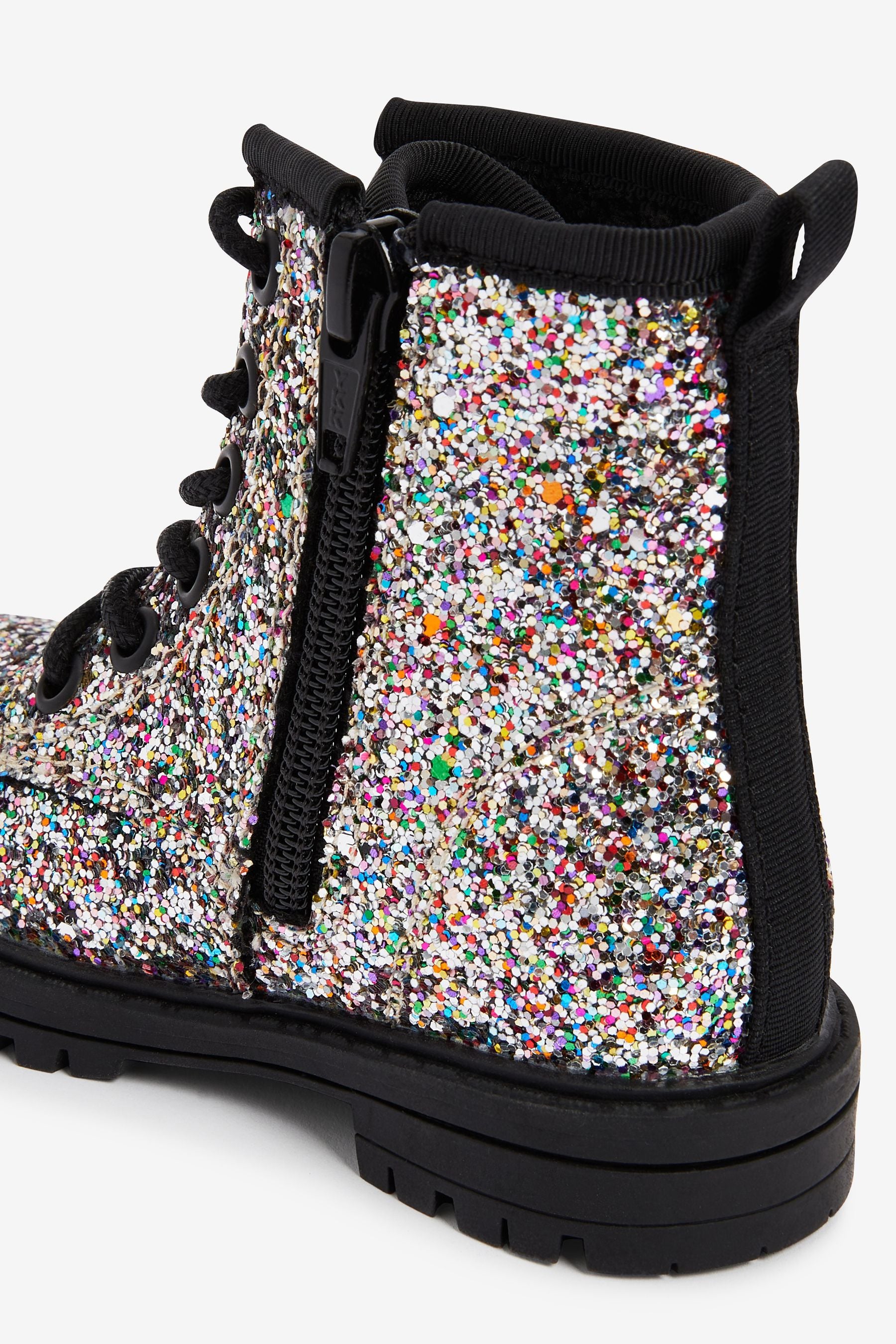 Silver Rainbow Glitter Lace-Up Boots