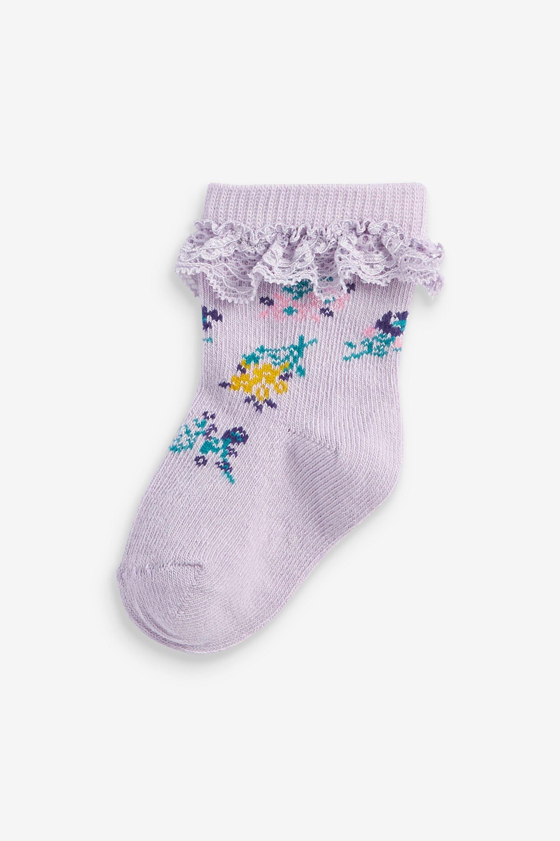 Bright Pink/Blue Floral Frill 5 Pack Baby Socks (0mths-2yrs)