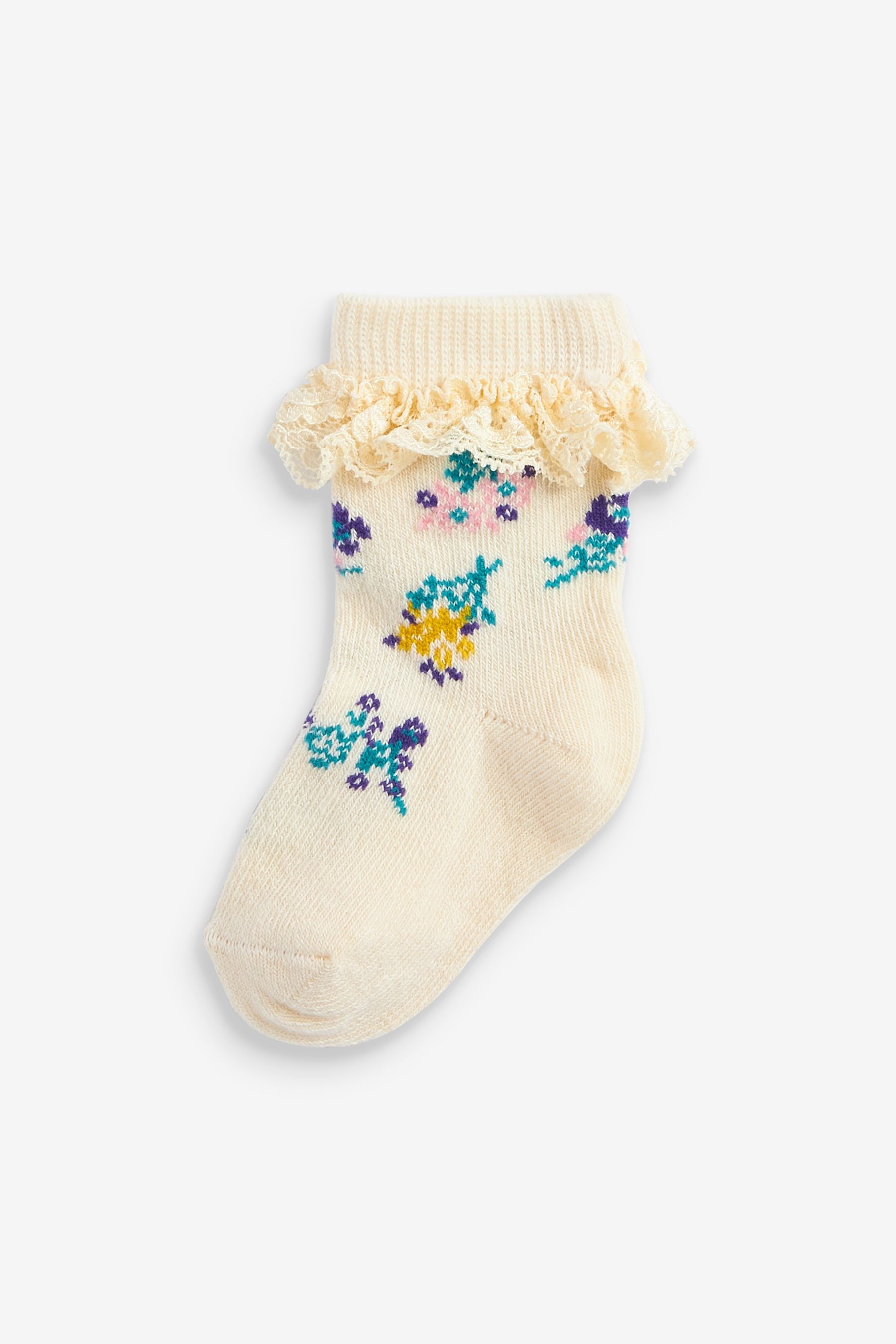 Bright Pink/Blue Floral Frill 5 Pack Baby Socks (0mths-2yrs)