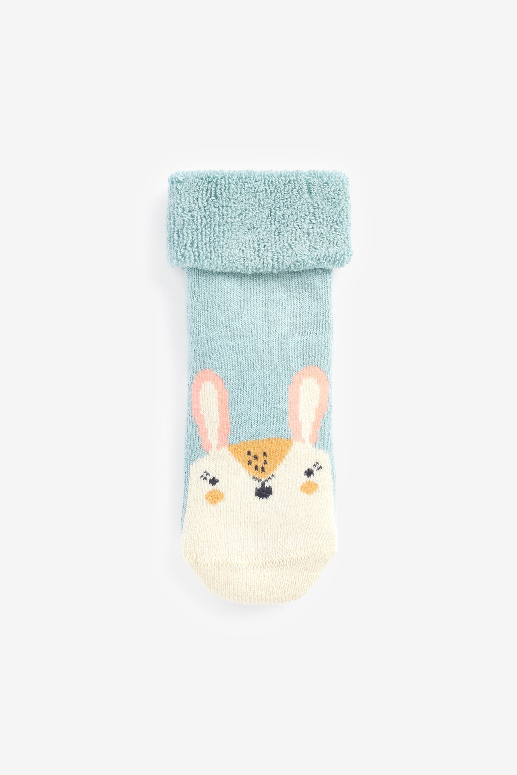 Pink/Mint Green Cat 3 Pack Towelling Baby Socks (0mths-2yrs)