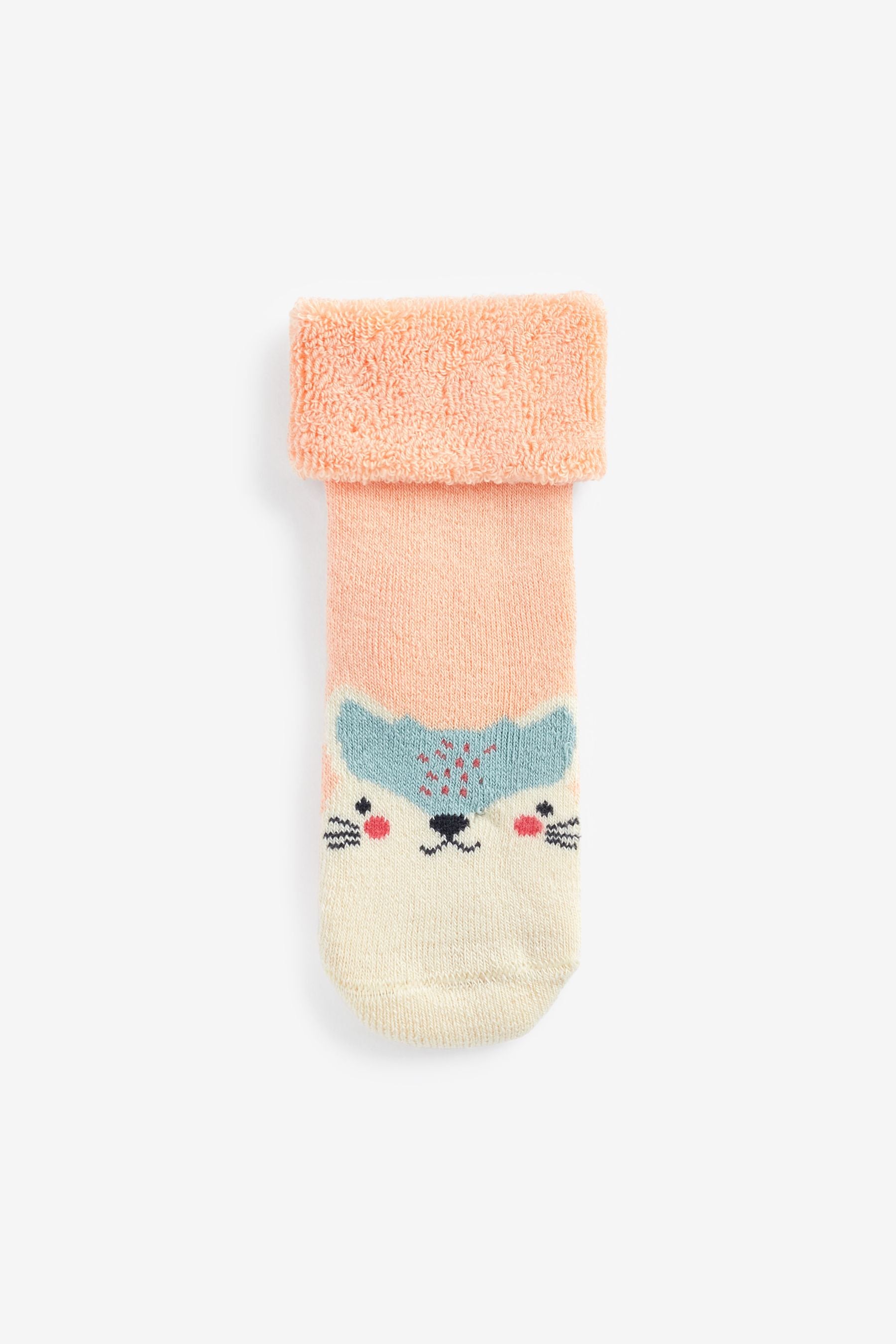 Pink/Mint Green Cat 3 Pack Towelling Baby Socks (0mths-2yrs)