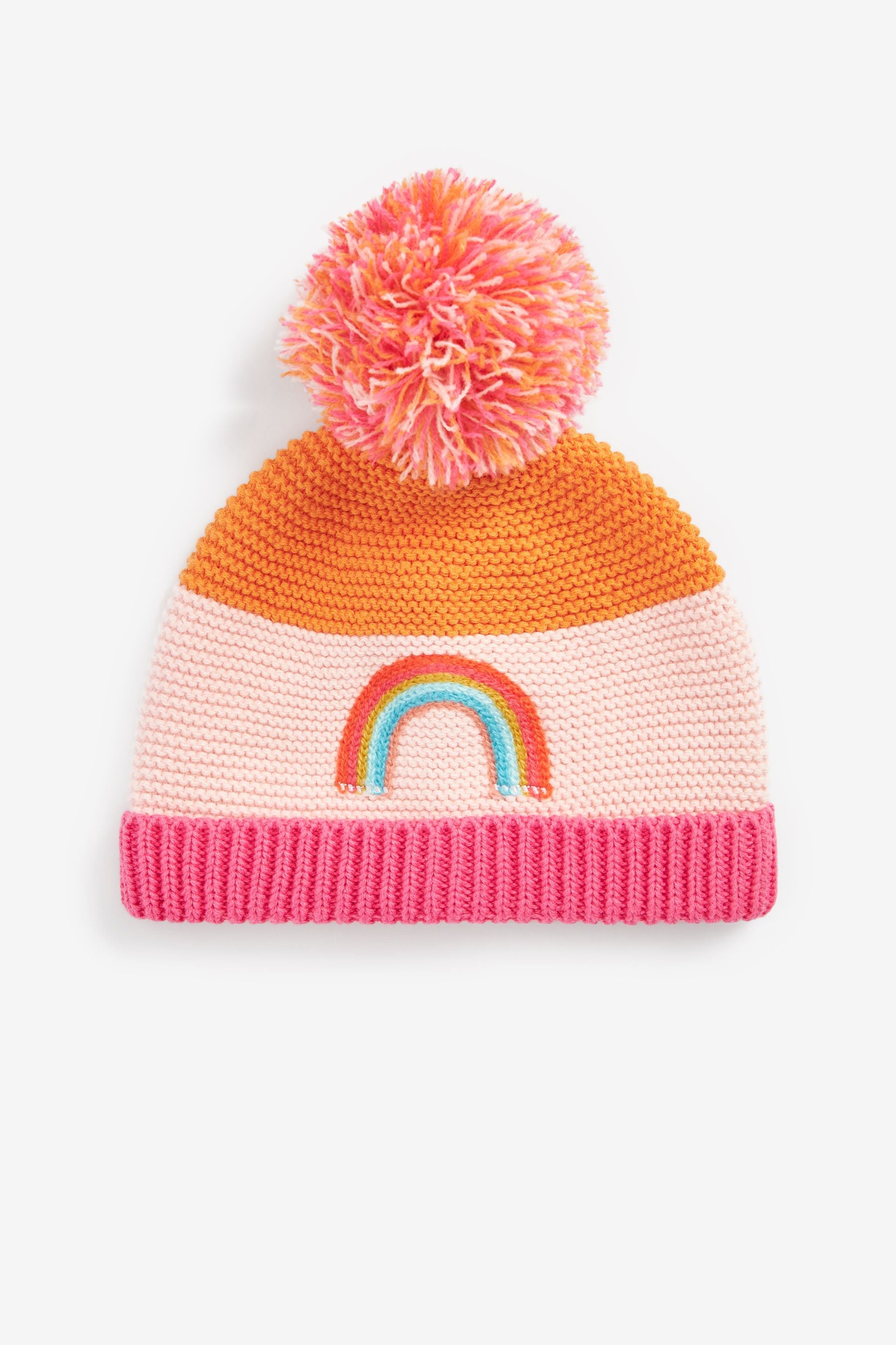 Bright Pink Rainbow Knitted Baby Pom Hat (0mths-2yrs)