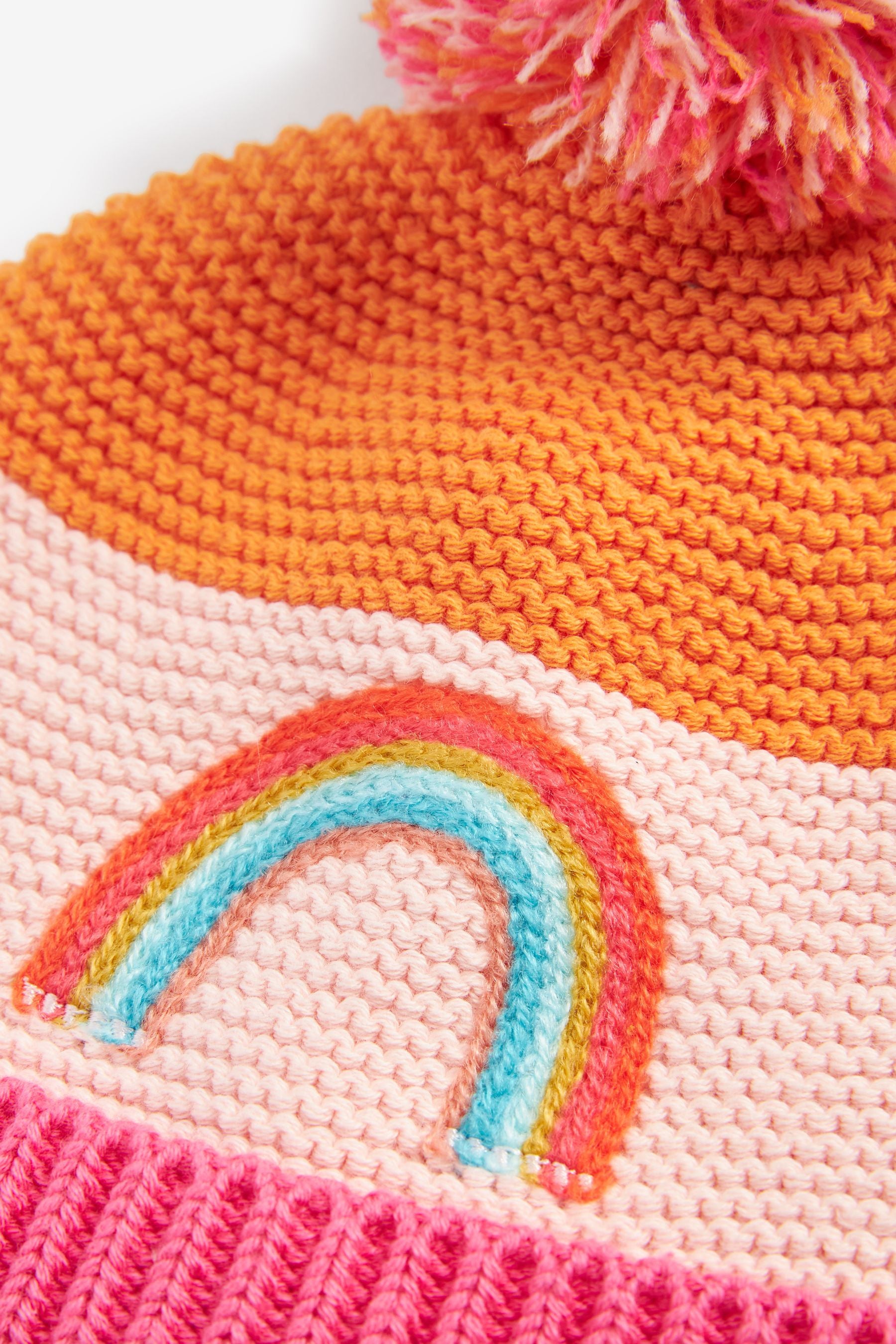 Bright Pink Rainbow Knitted Baby Pom Hat (0mths-2yrs)