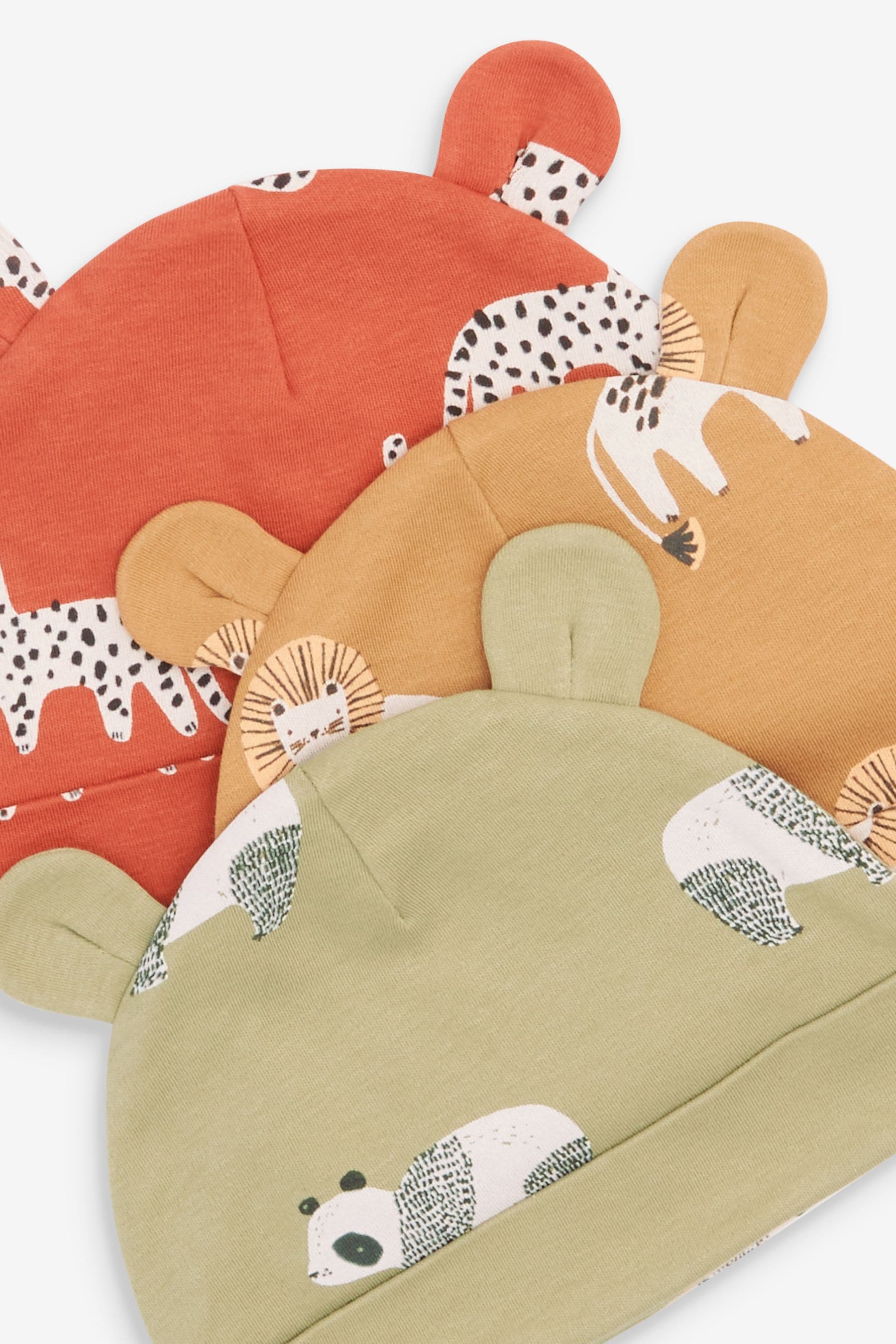 Green/Rust Orange 3 Pack Baby Bear Ear Beanie Hats (0-18mths)