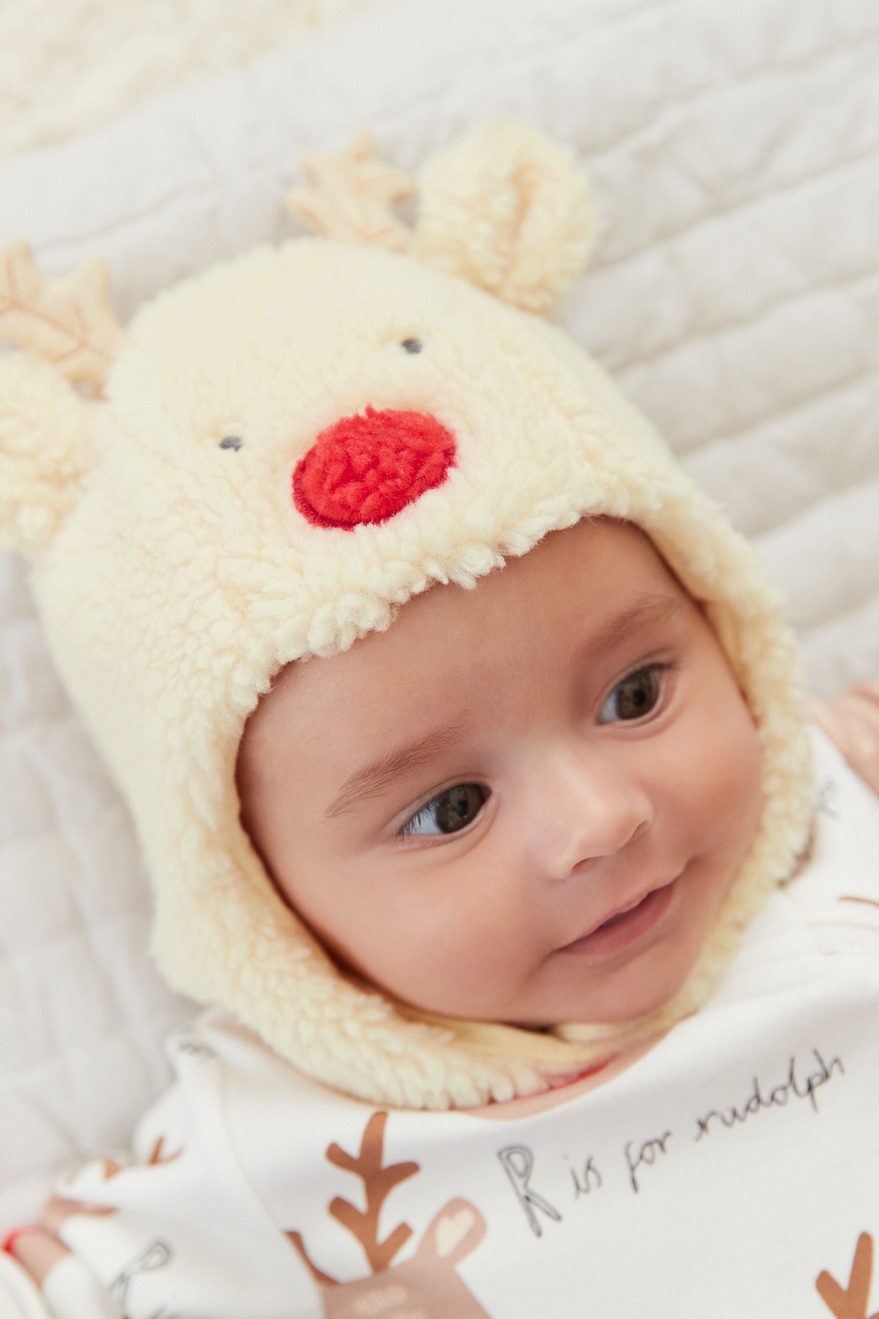 Cream Borg Reindeer Trapper Baby Hat (0mths-2yrs)