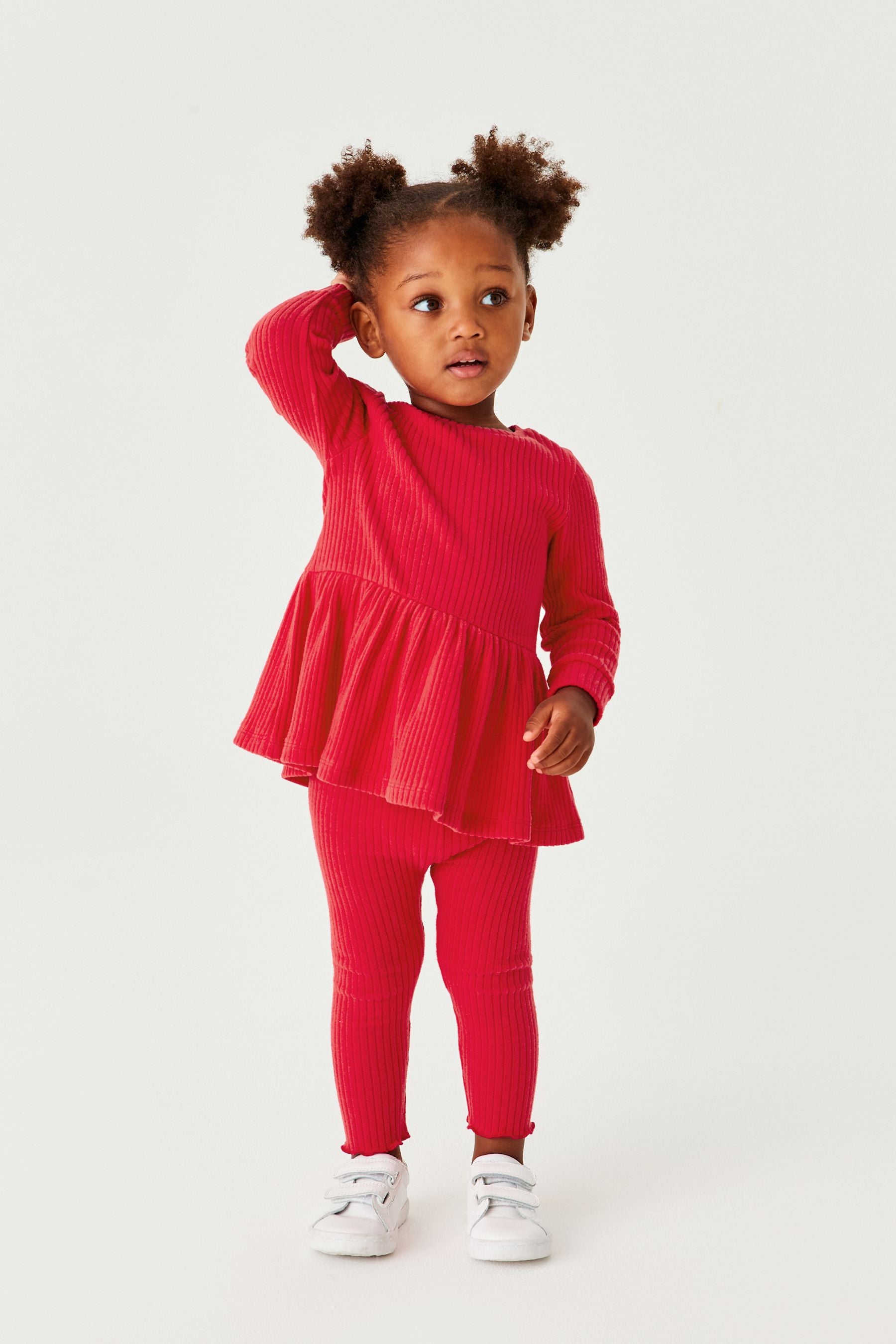 Red Long Sleeve Knitted Peplum Legging Set (3mths-7yrs)