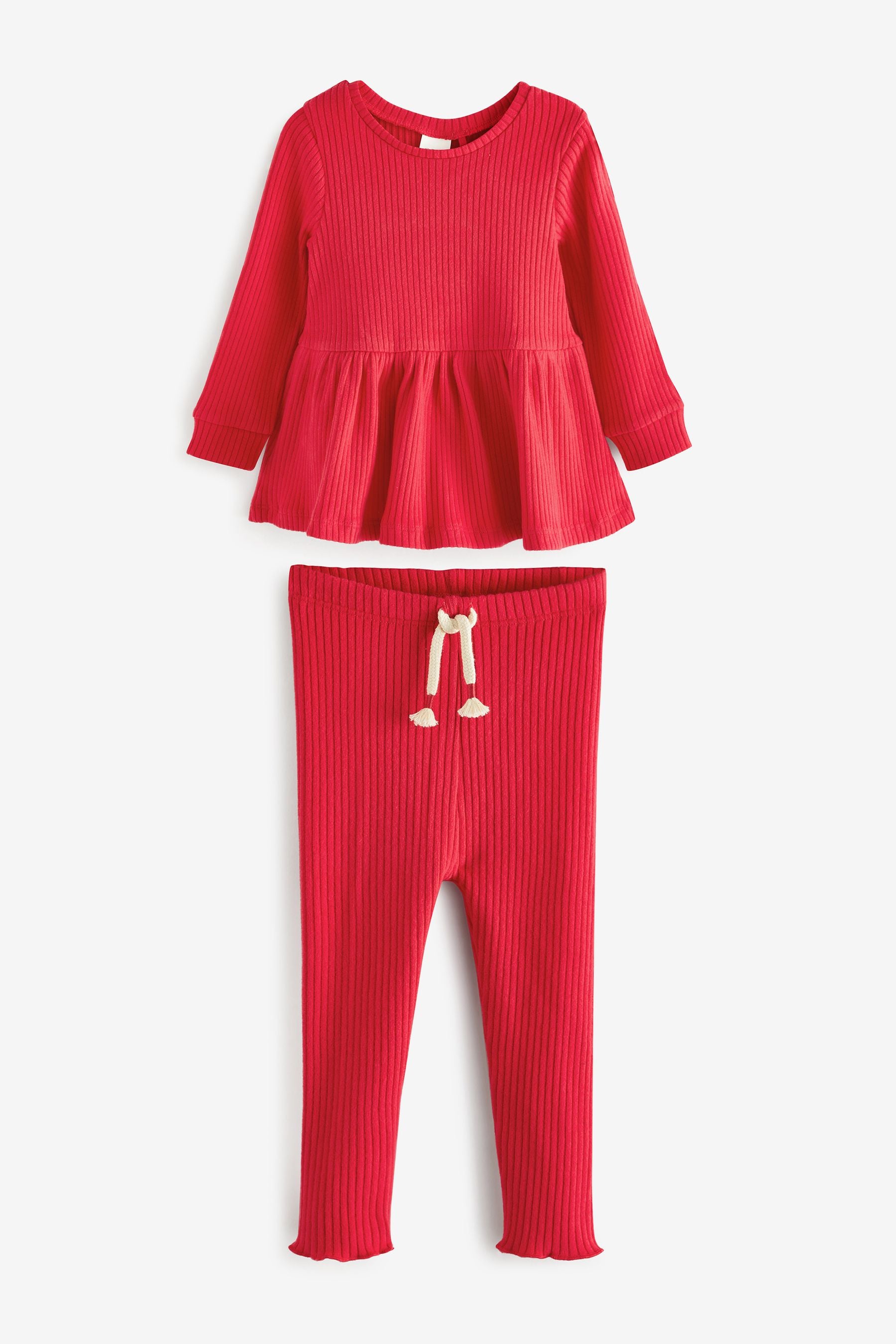 Red Long Sleeve Knitted Peplum Legging Set (3mths-7yrs)