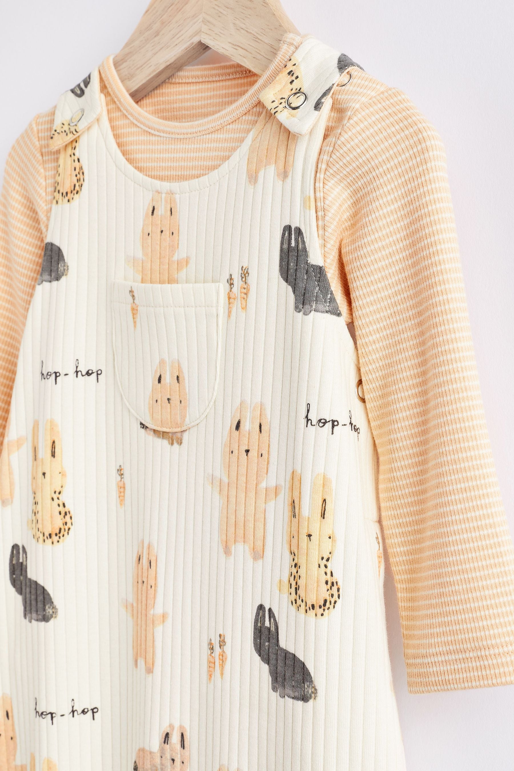 Brown/Cream Bunny Print Baby Dungarees And Bodysuit (0mths-3yrs)