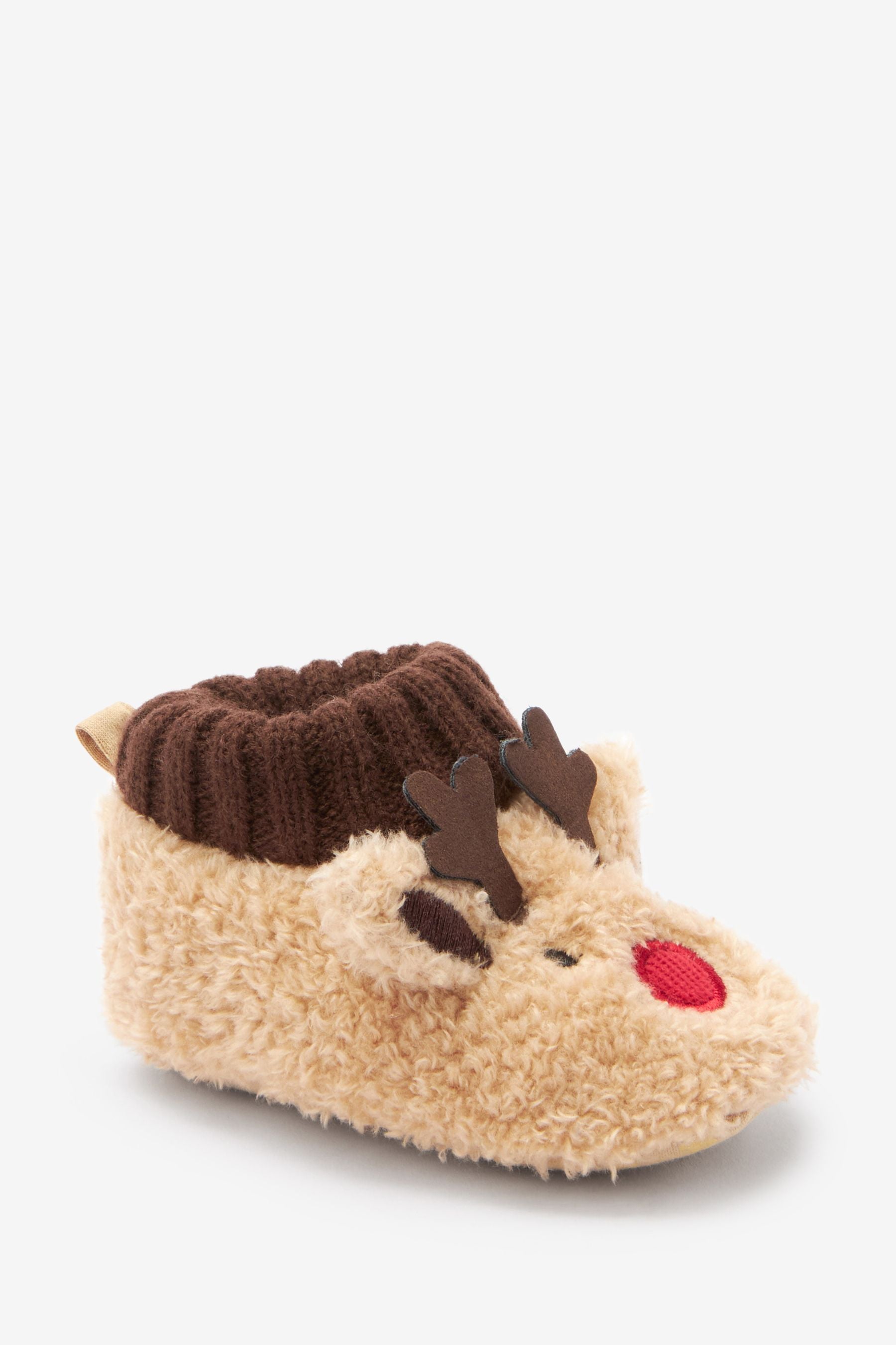 Cream Christmas Reindeer Baby Pram Booties (0-24mths)