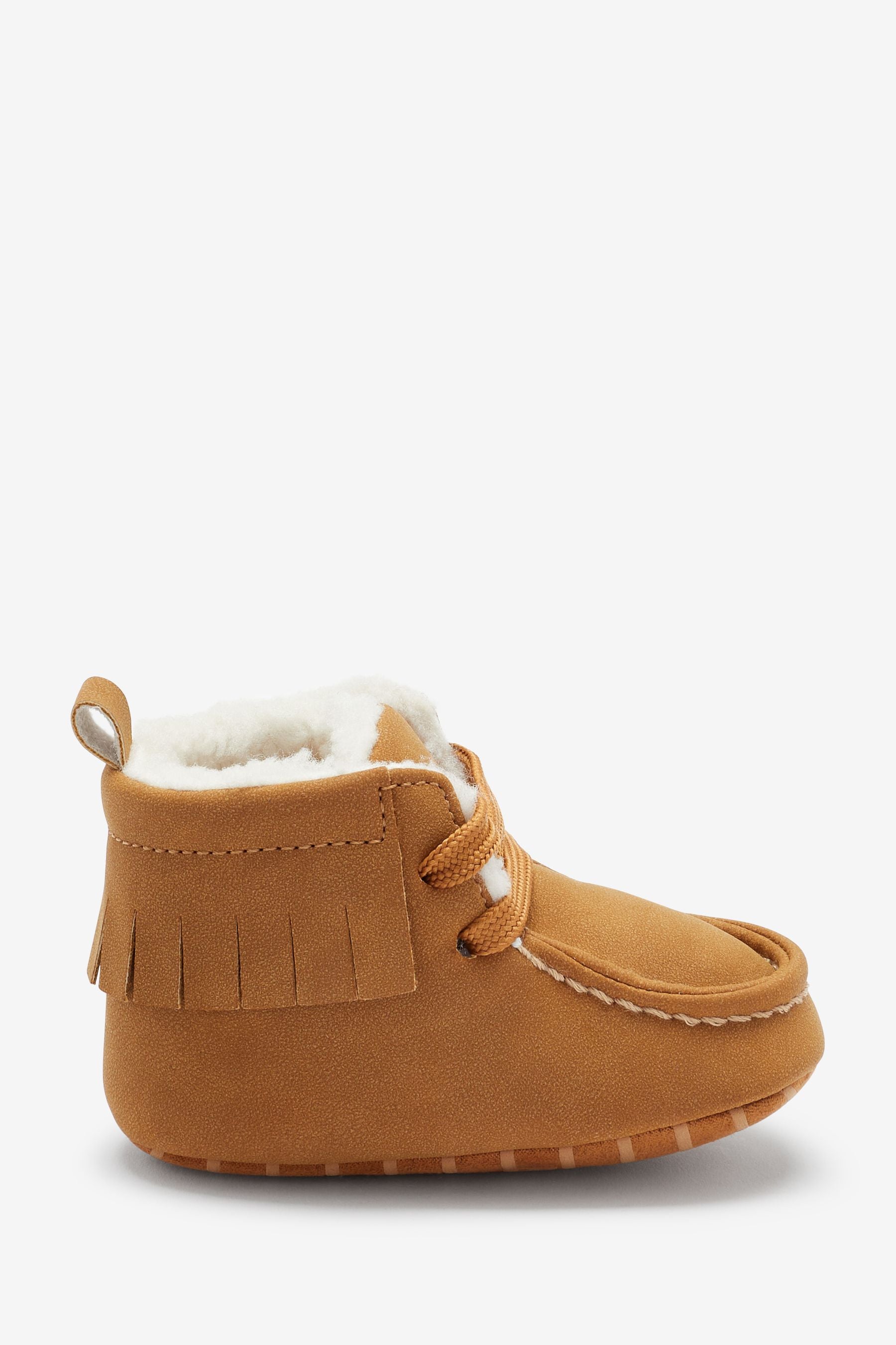 Tan Brown Pram Borg Lined Boots (0-24mths)