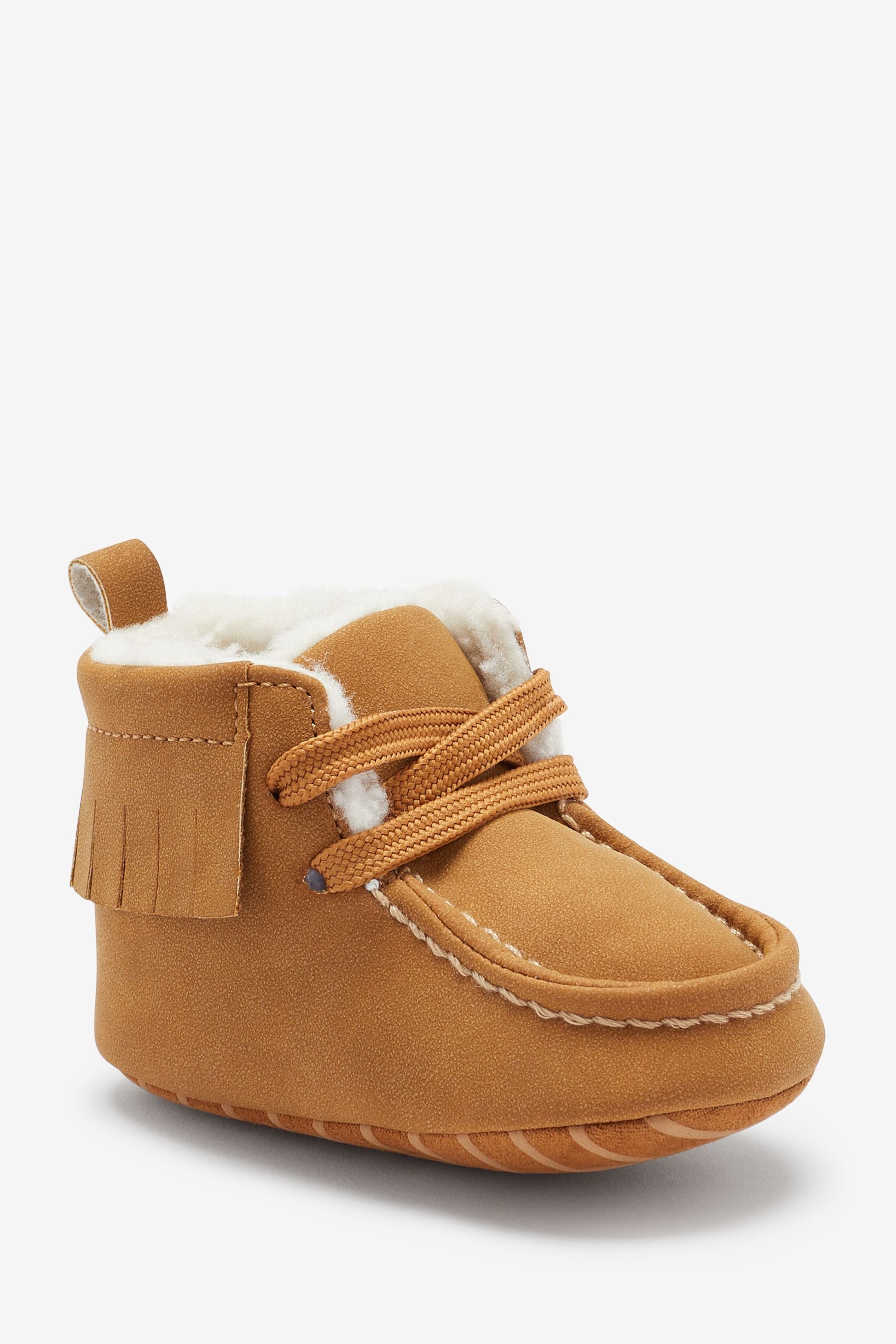 Tan Brown Pram Borg Lined Boots (0-24mths)