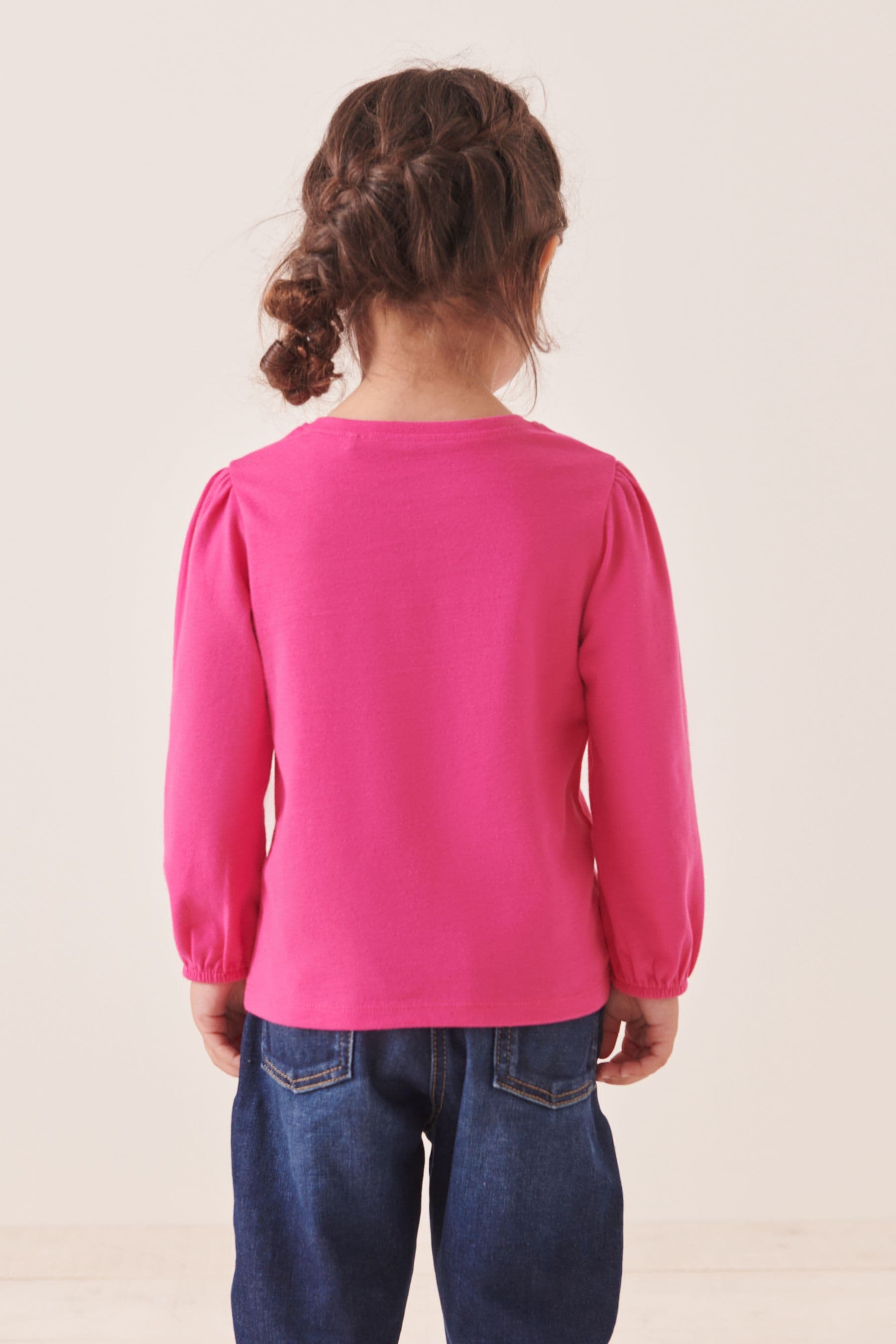 Bright Pink Long Sleeve Corsage Top (3mths-7yrs)