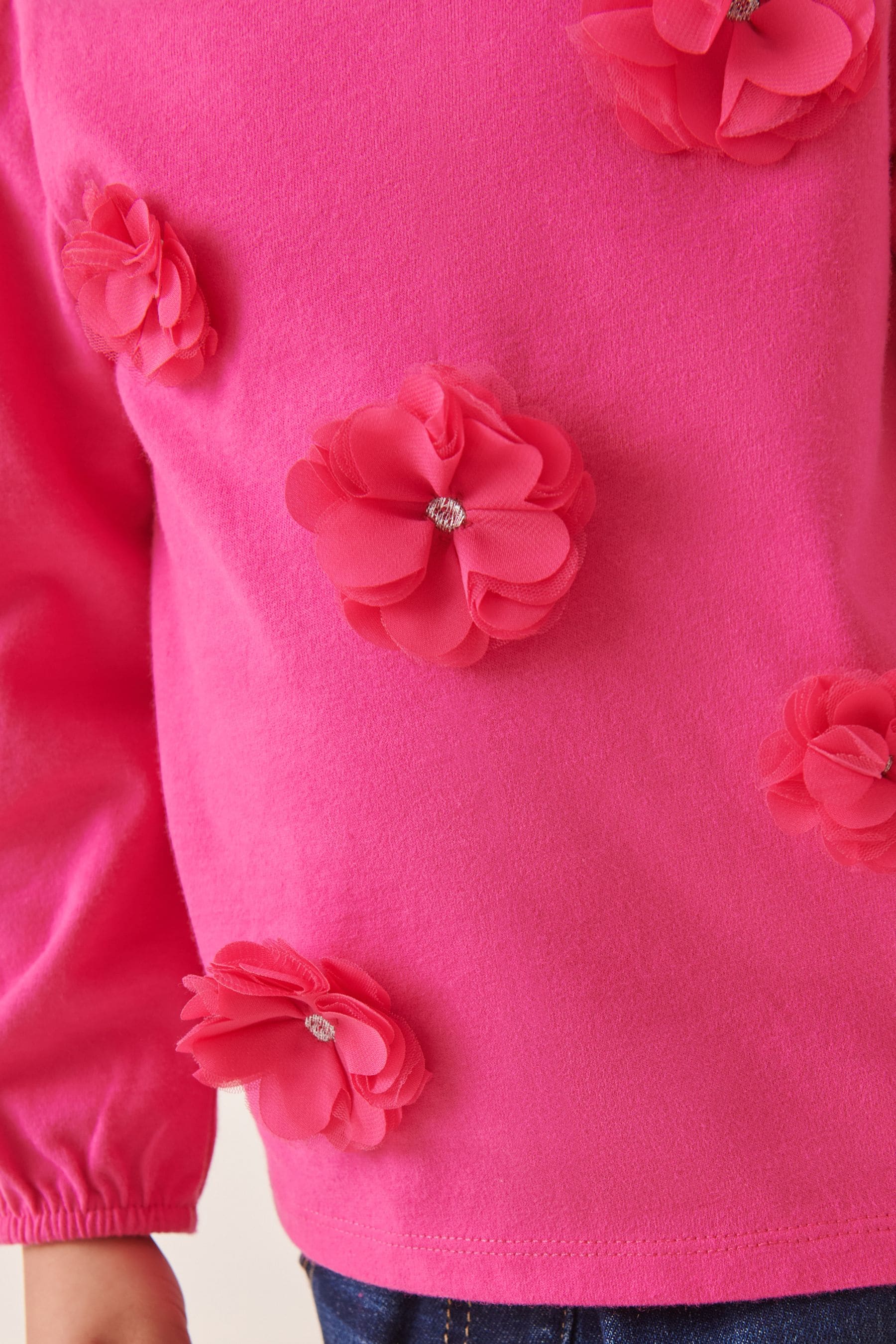 Bright Pink Long Sleeve Corsage Top (3mths-7yrs)