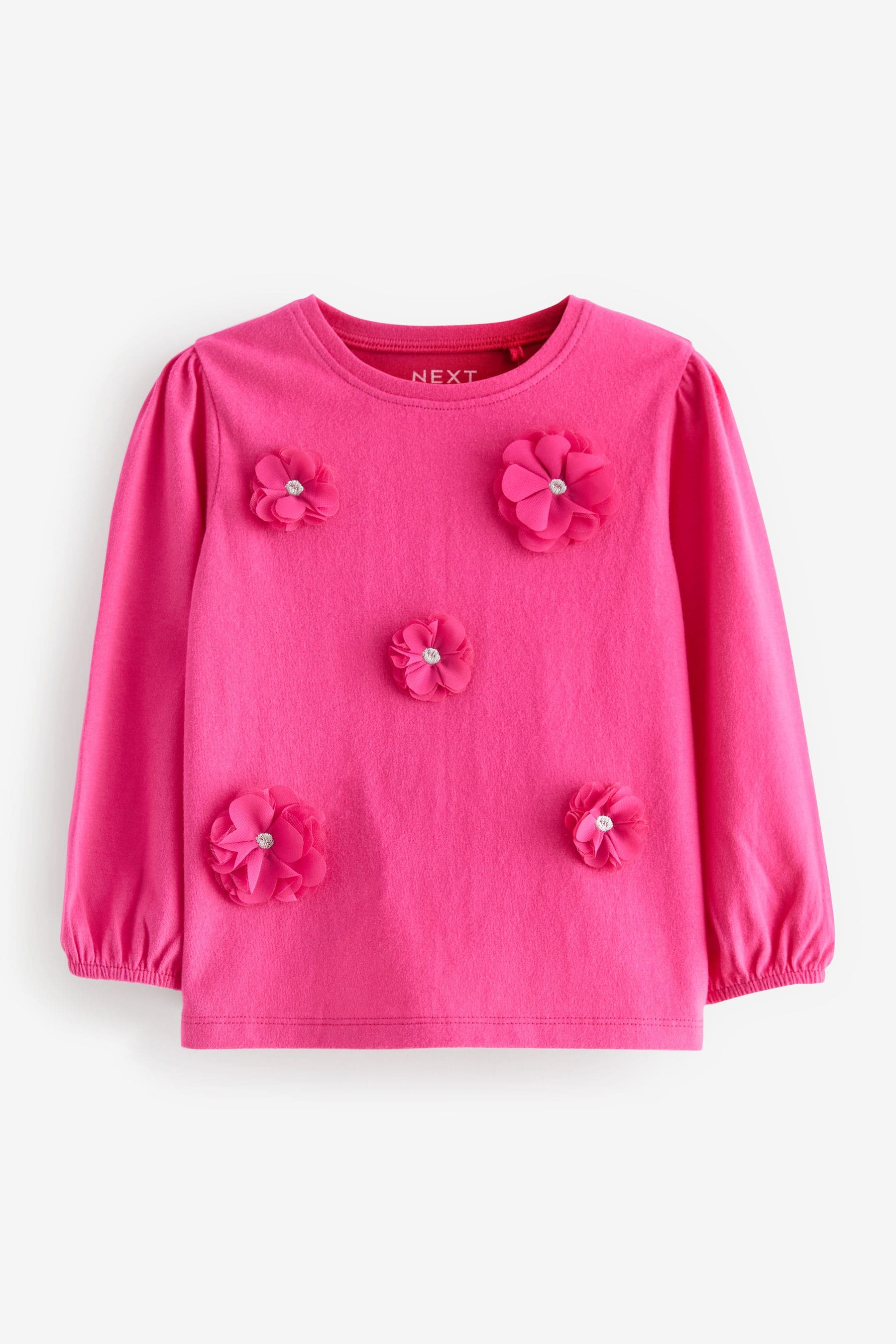 Bright Pink Long Sleeve Corsage Top (3mths-7yrs)