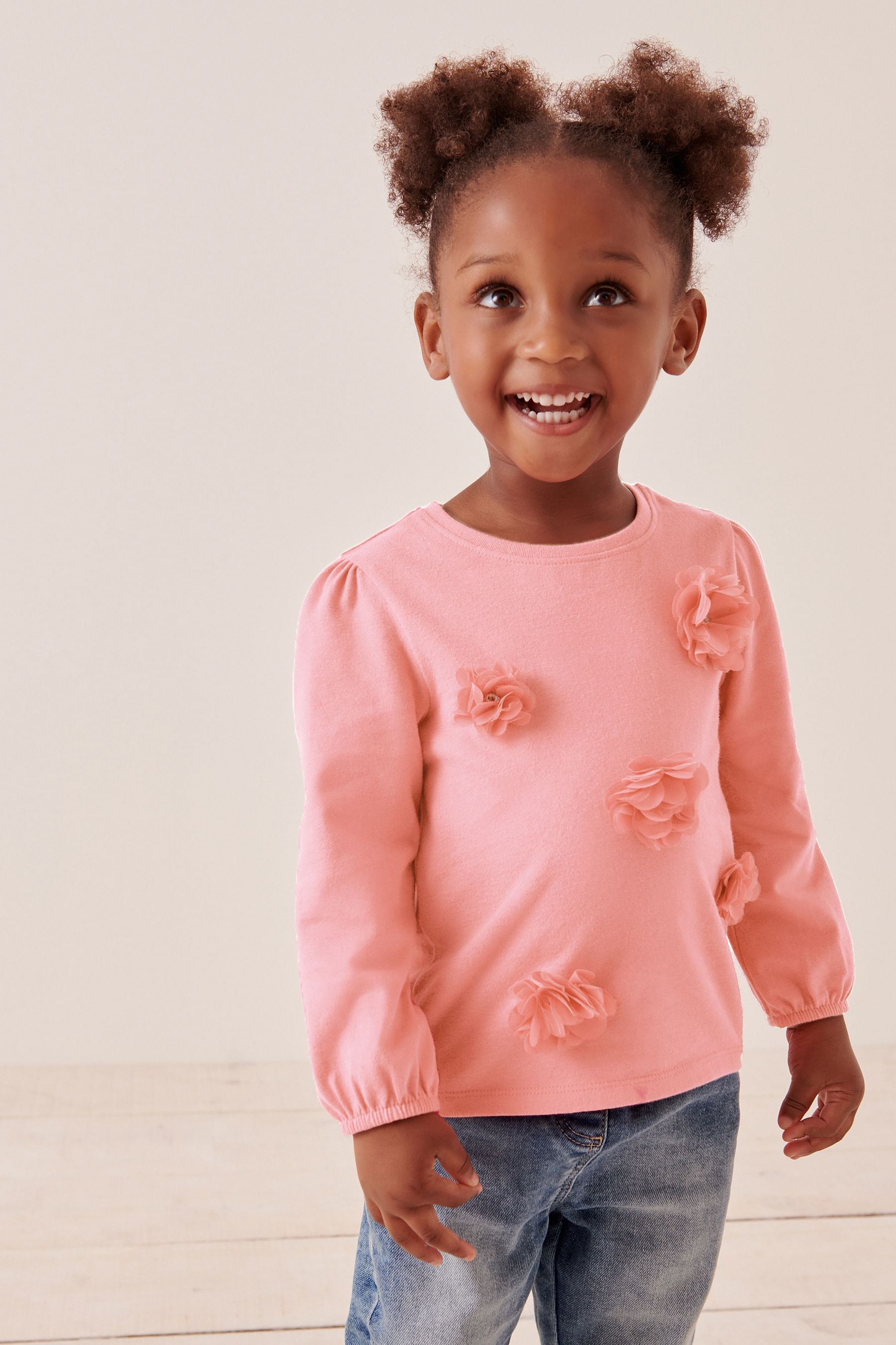 Pale Pink Long Sleeve Corsage Top (3mths-7yrs)