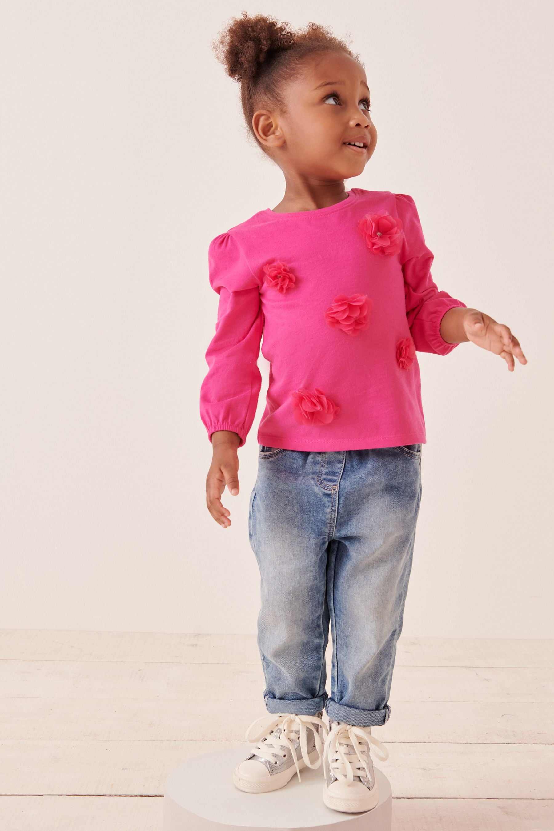 Pale Pink Long Sleeve Corsage Top (3mths-7yrs)