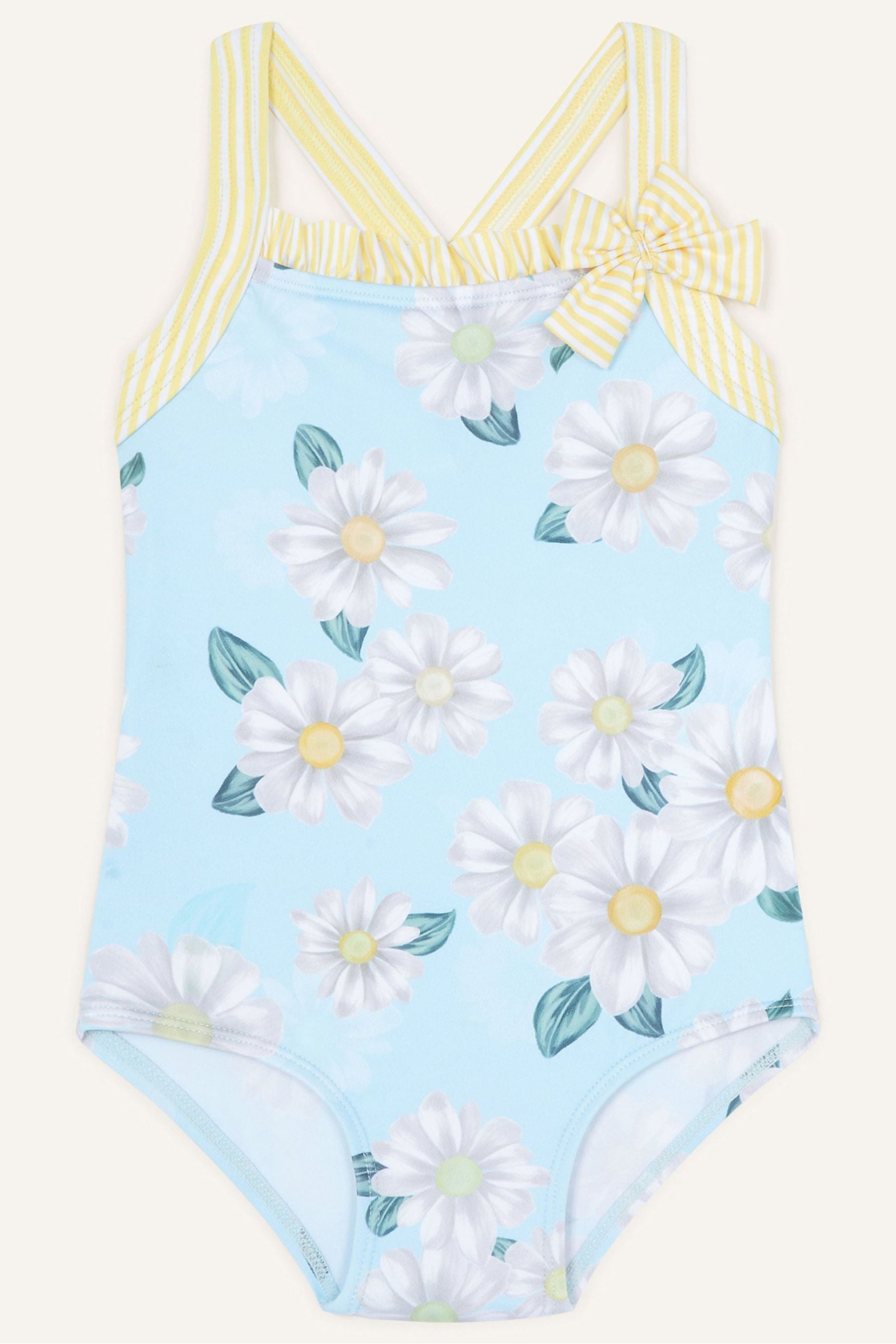 Monsoon Girls Blue Baby Daisy Print Ruffle Swimsuit