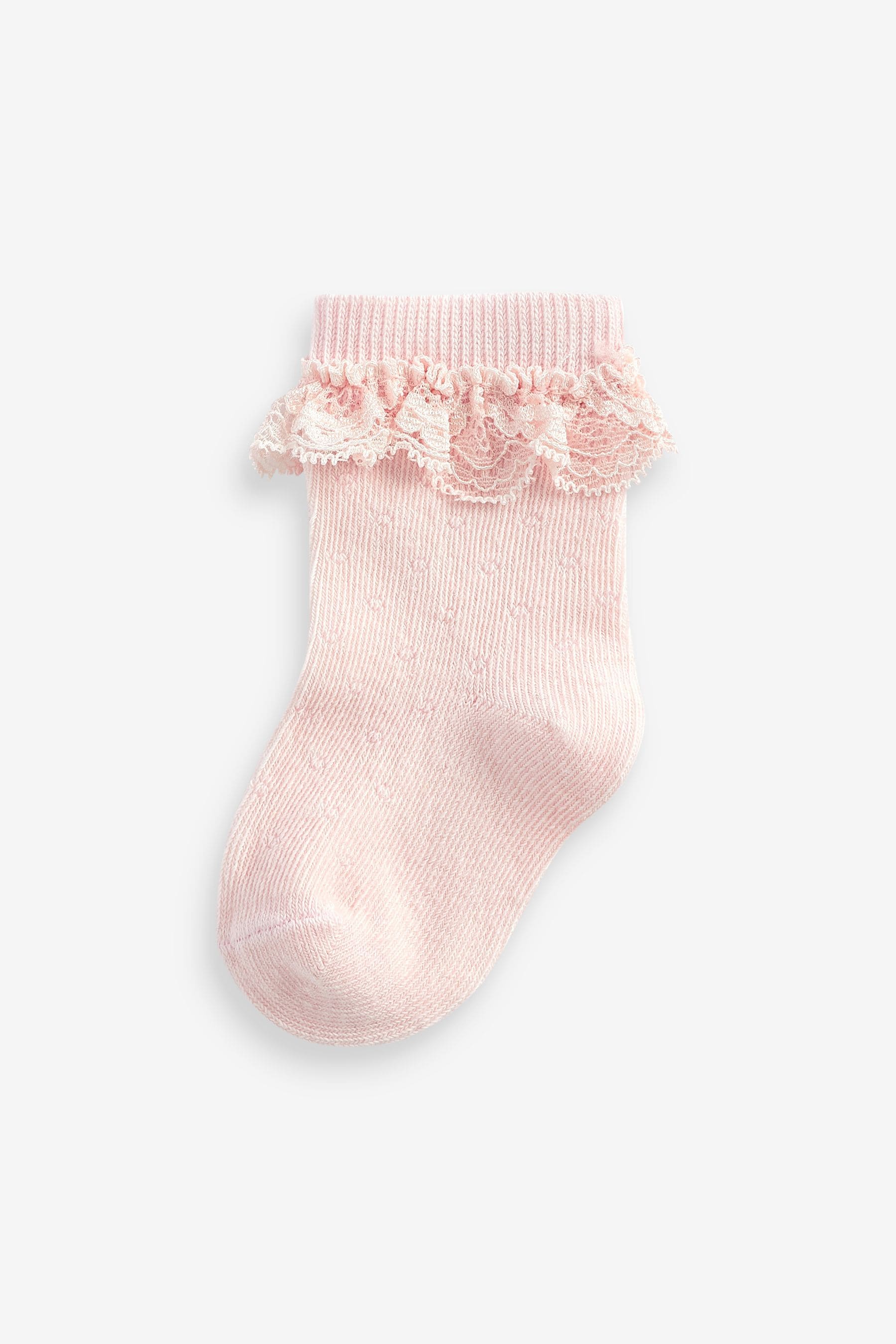 Pink Lace Trim Baby Socks 3 Pack (0mths-2yrs)