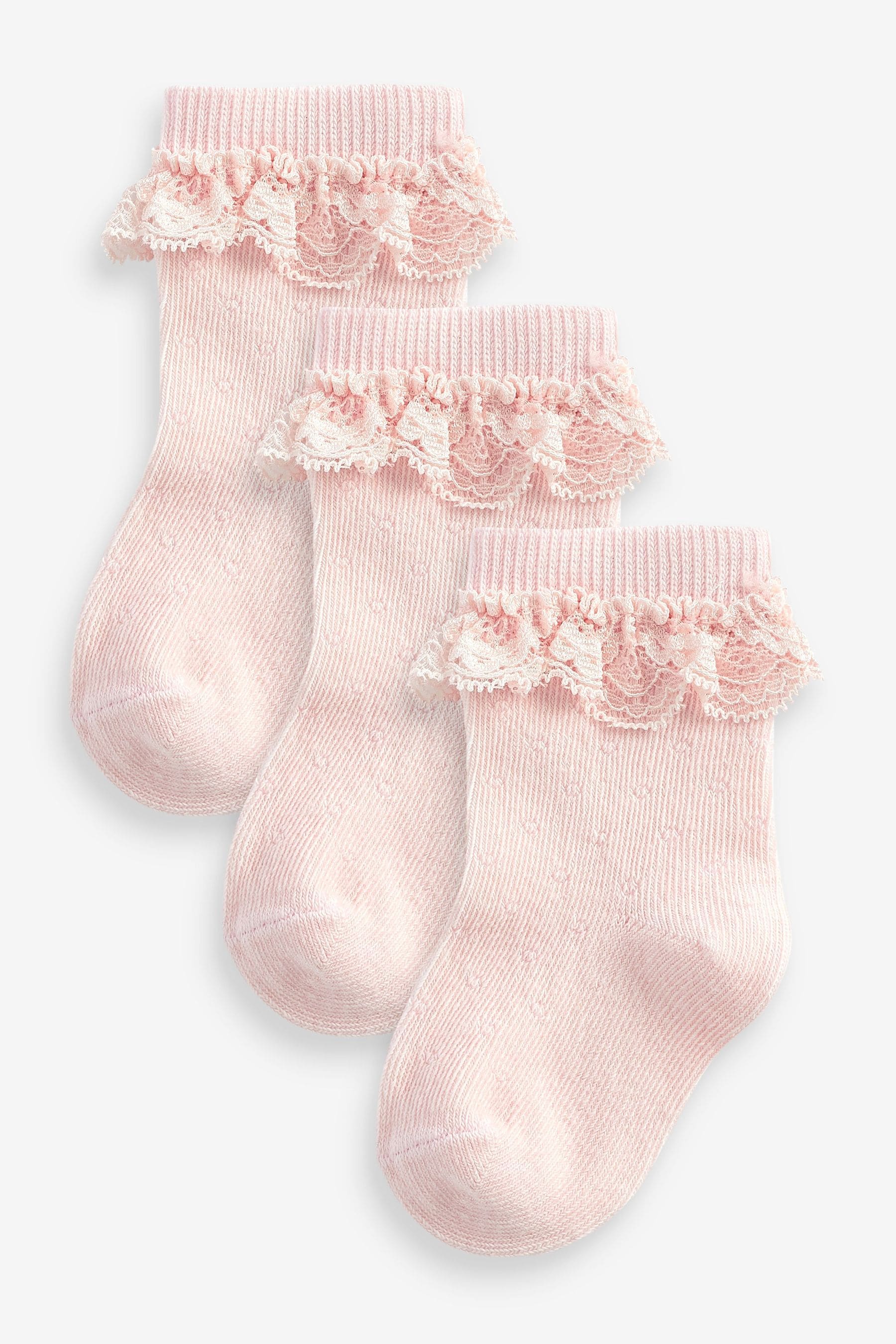 Pink Lace Trim Baby Socks 3 Pack (0mths-2yrs)