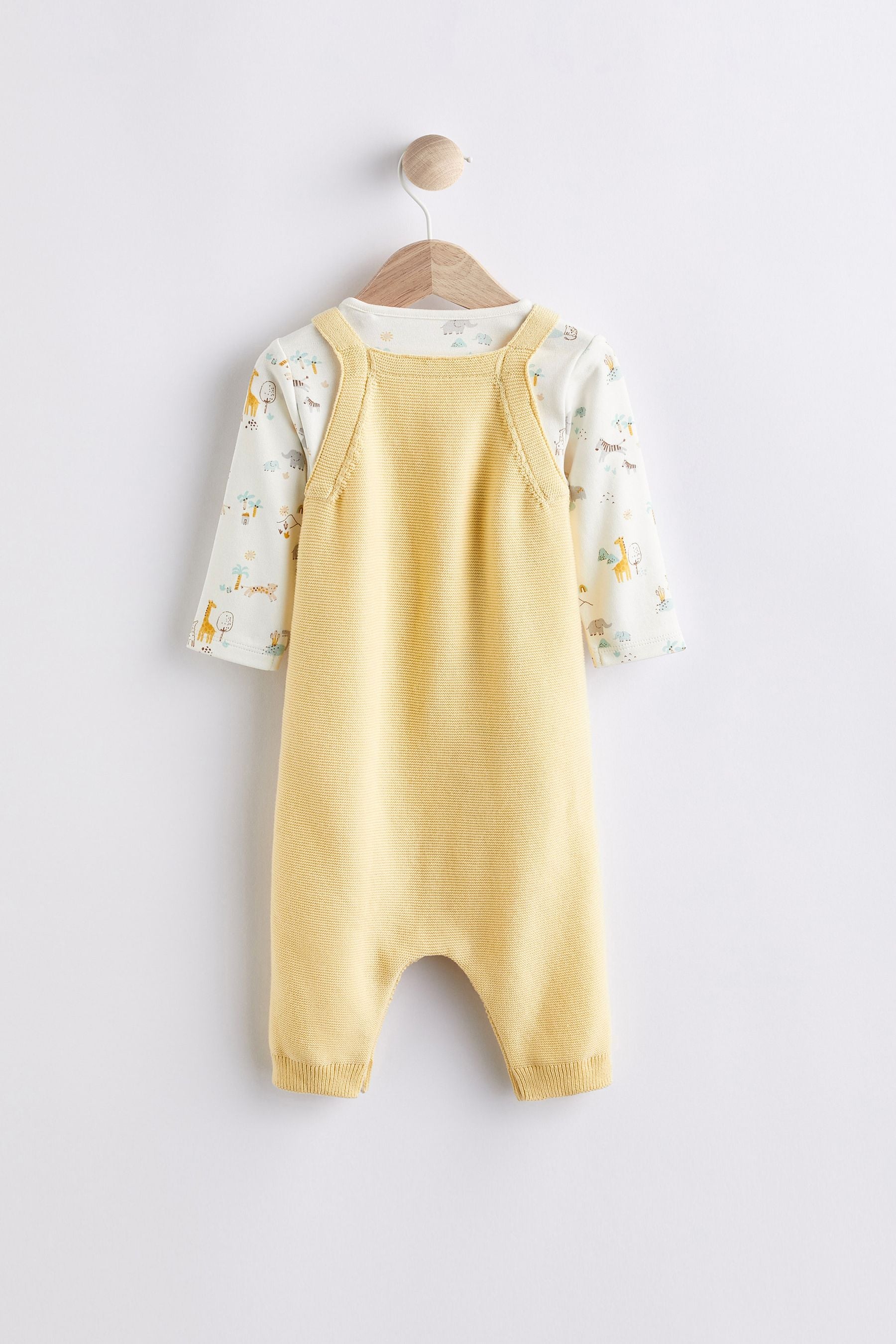 Lemon Yellow Animal Embroidery Baby Knitted Dungarees And Bodysuit (0mths-2yrs)