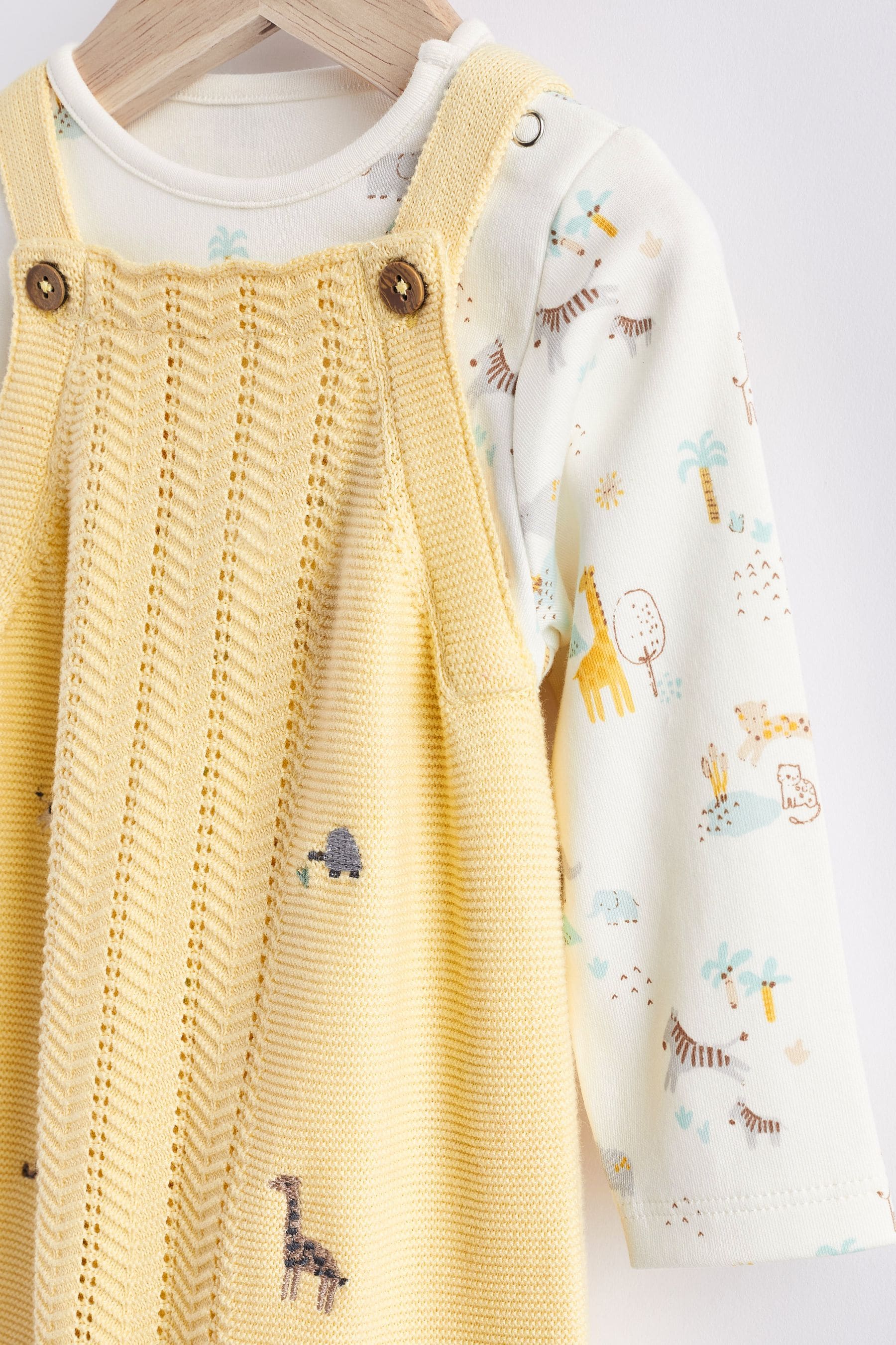 Lemon Yellow Animal Embroidery Baby Knitted Dungarees And Bodysuit (0mths-2yrs)