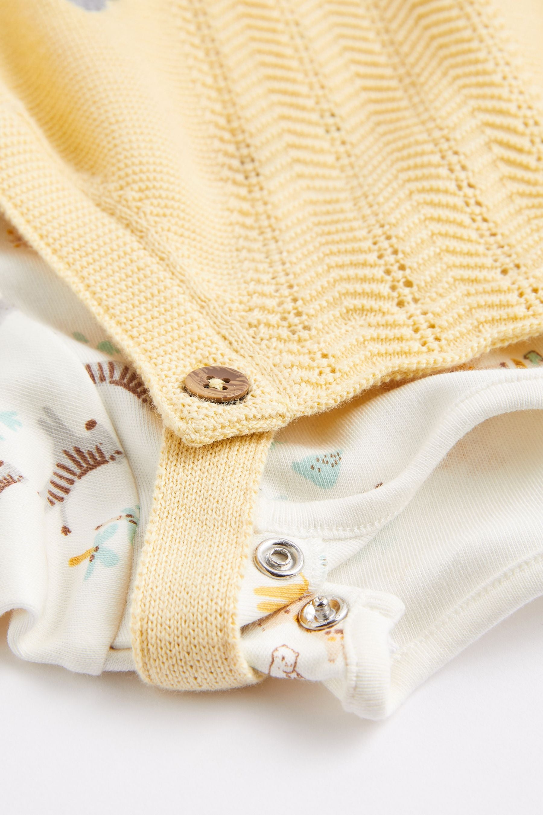 Lemon Yellow Animal Embroidery Baby Knitted Dungarees And Bodysuit (0mths-2yrs)