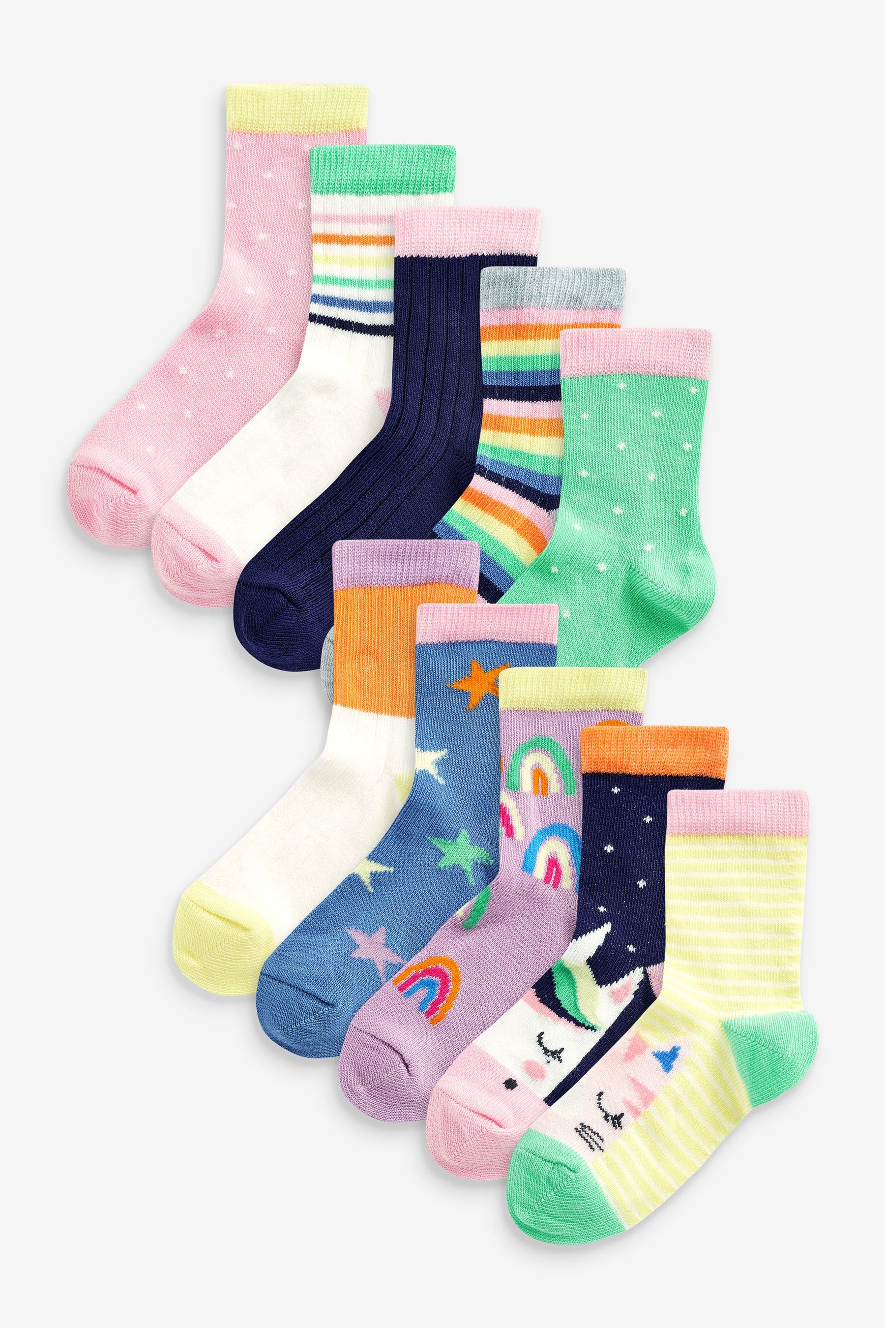 Bright 10 Pack Rainbow Unicorn Cotton Rich Ankle Socks