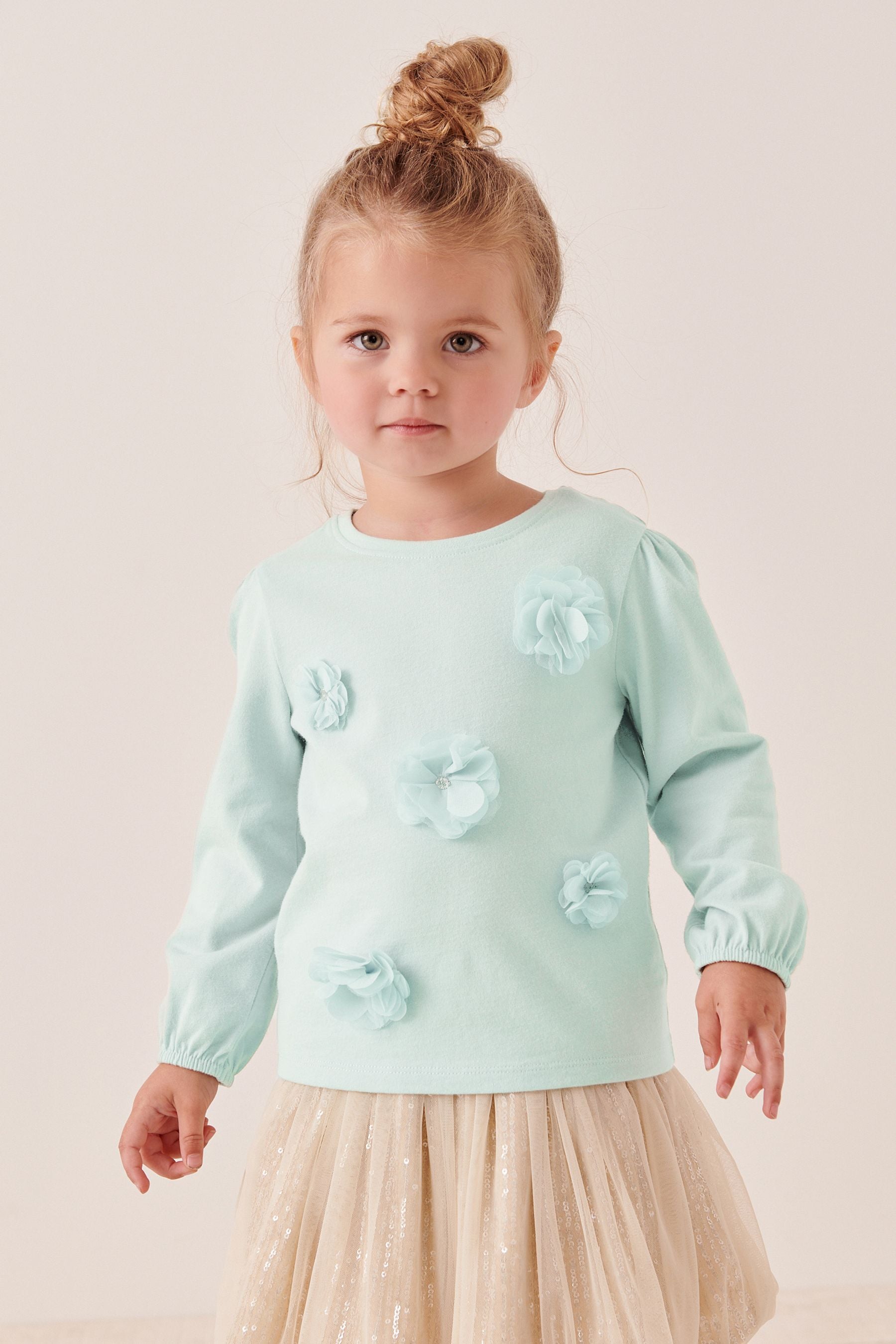 Blue Long Sleeve Corsage Top (3mths-7yrs)