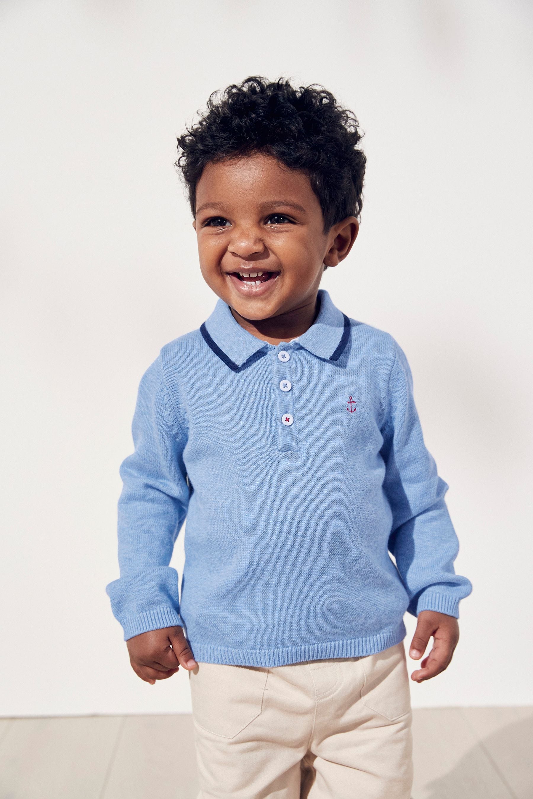 The White Company Blue Knitted Polo Top