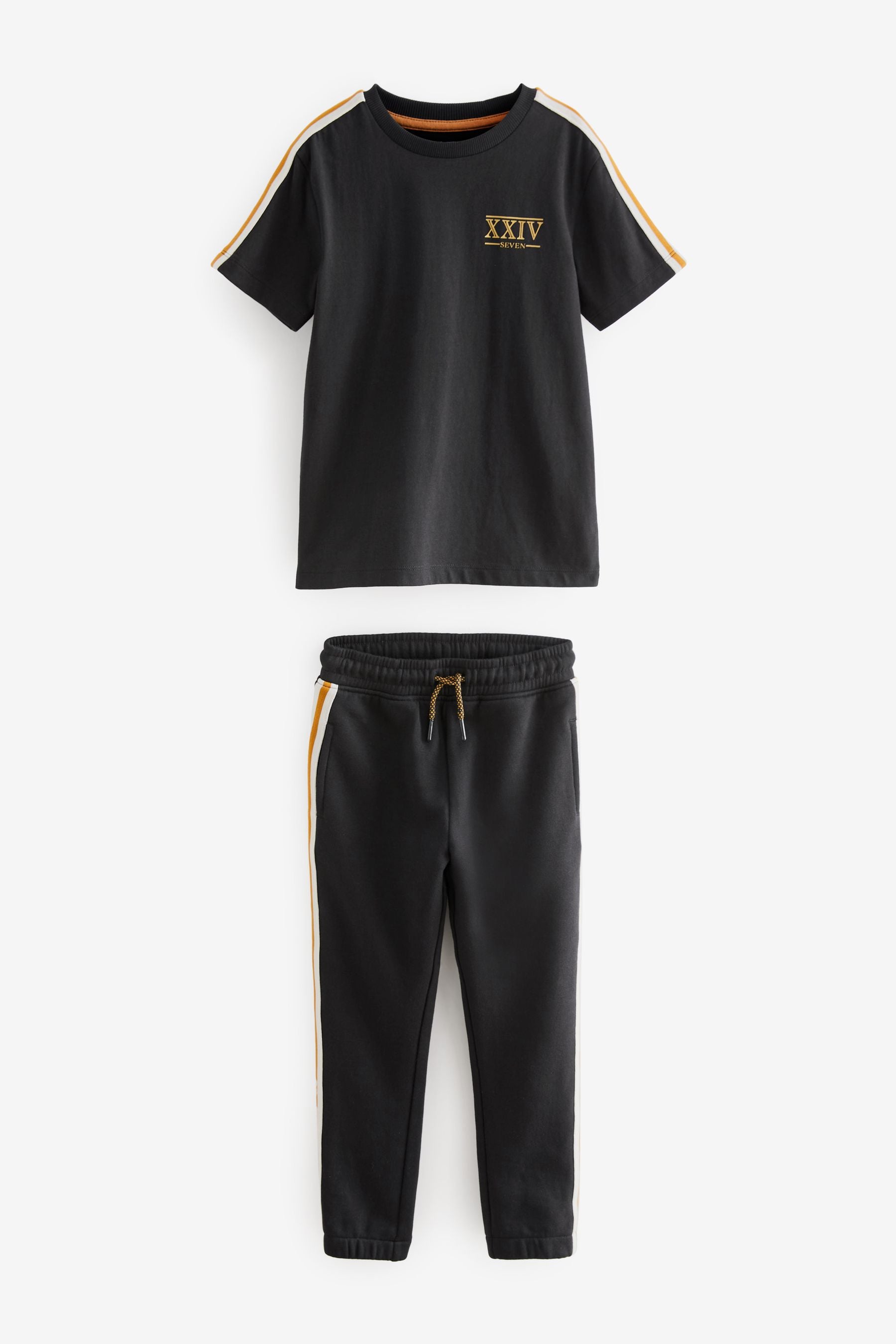 Black Taped Joggers And T-Shirt Set (3-16yrs)