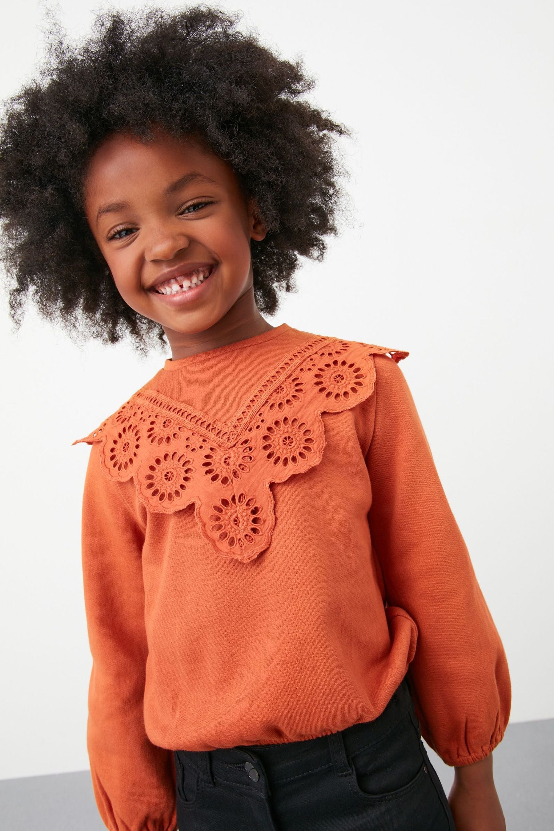 Rust Brown Broderie Edge Sweatshirt (3-16yrs)